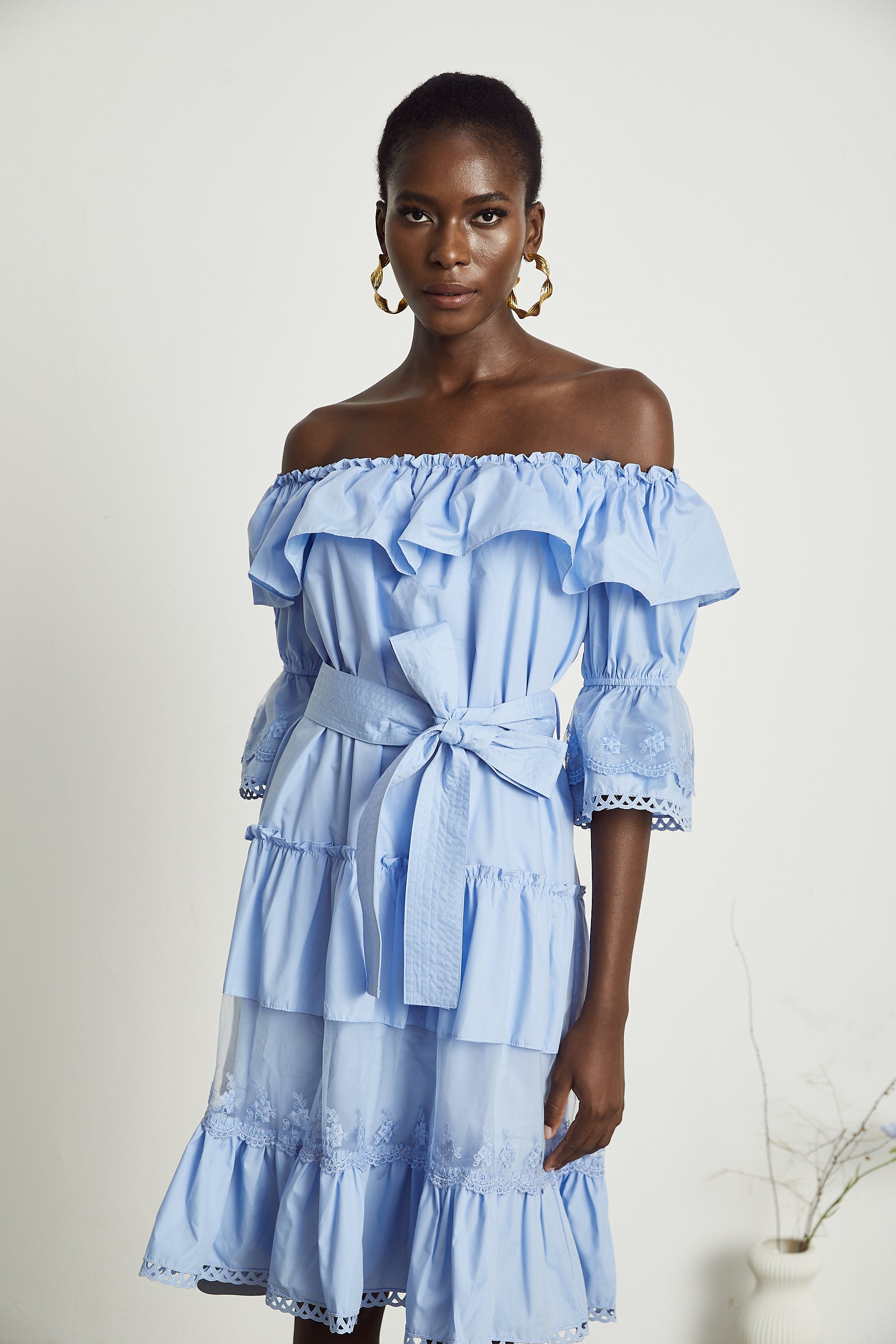 Sophie off-shoulder tiered midi dress