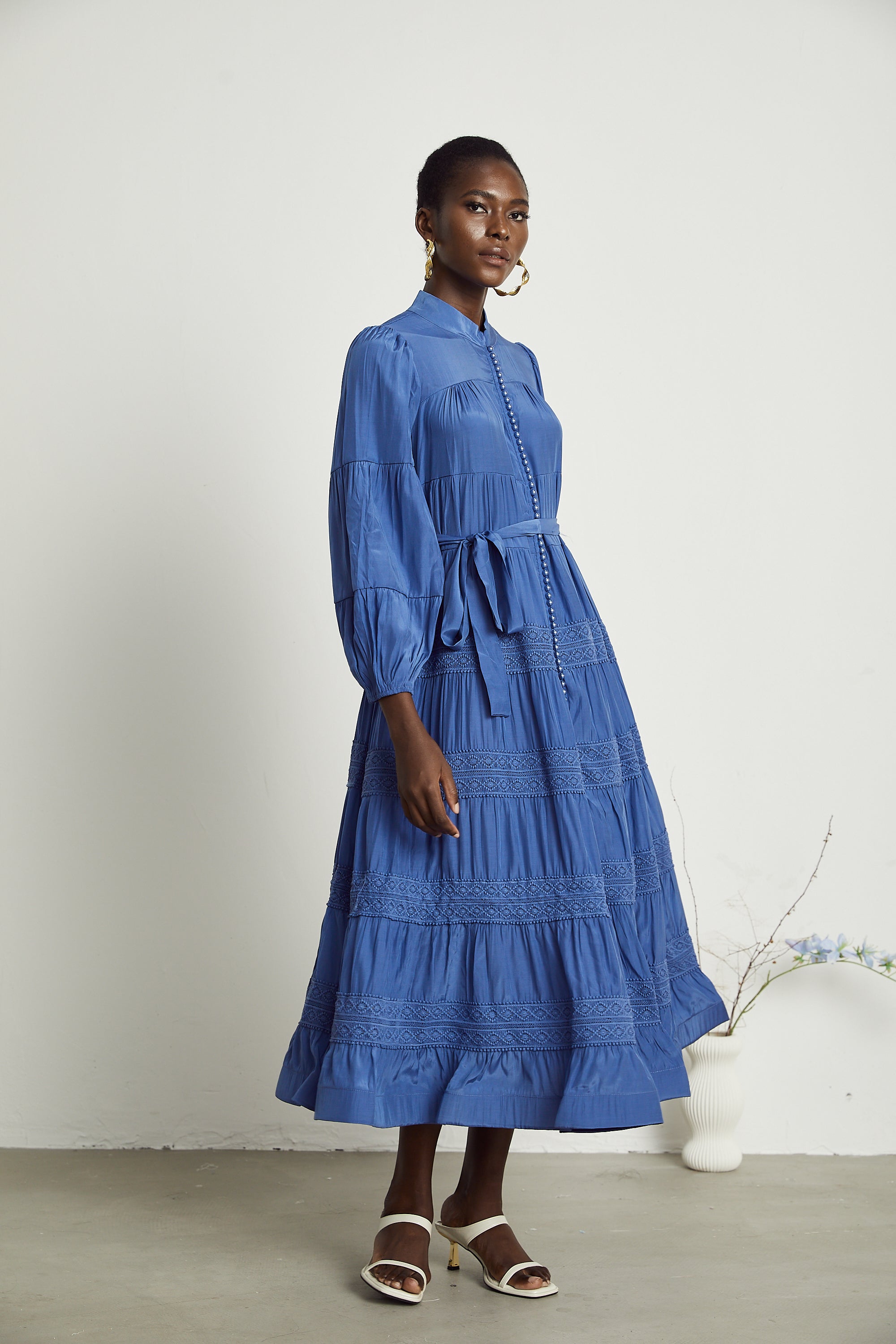 Stéphanie lace-detail pleated midi dress