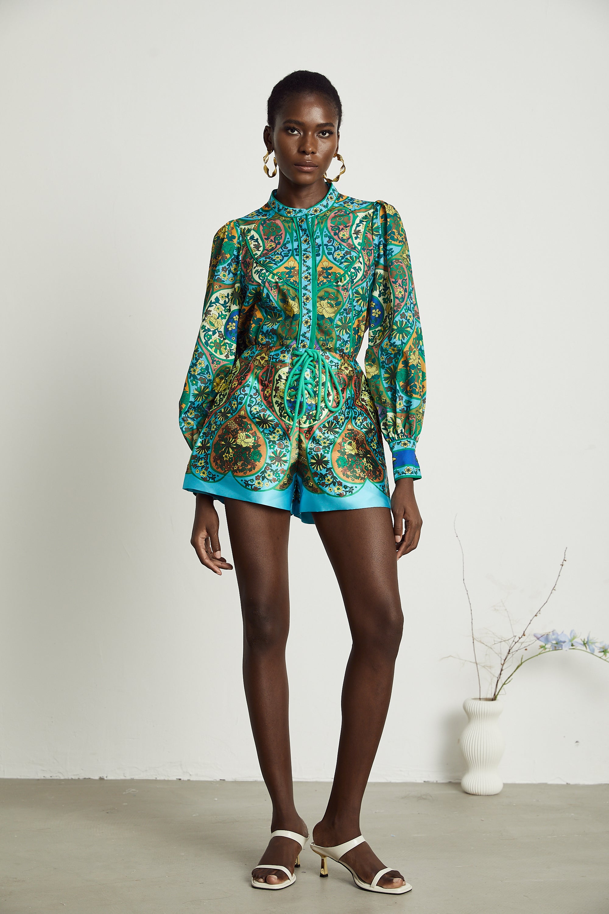 Aviana floral-print blouse & shorts matching set