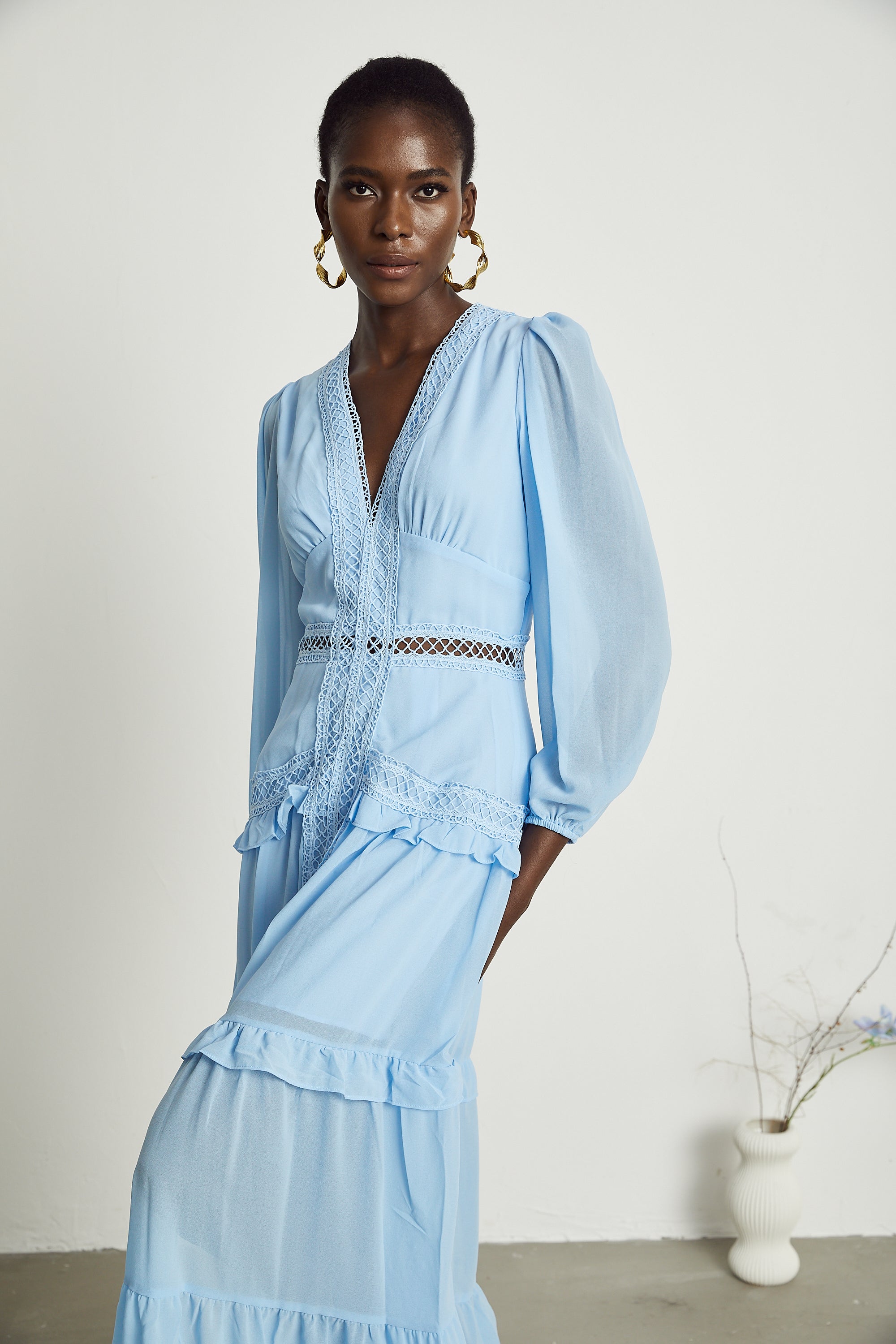 Juno cut-out ruffled maxi dress in Blue