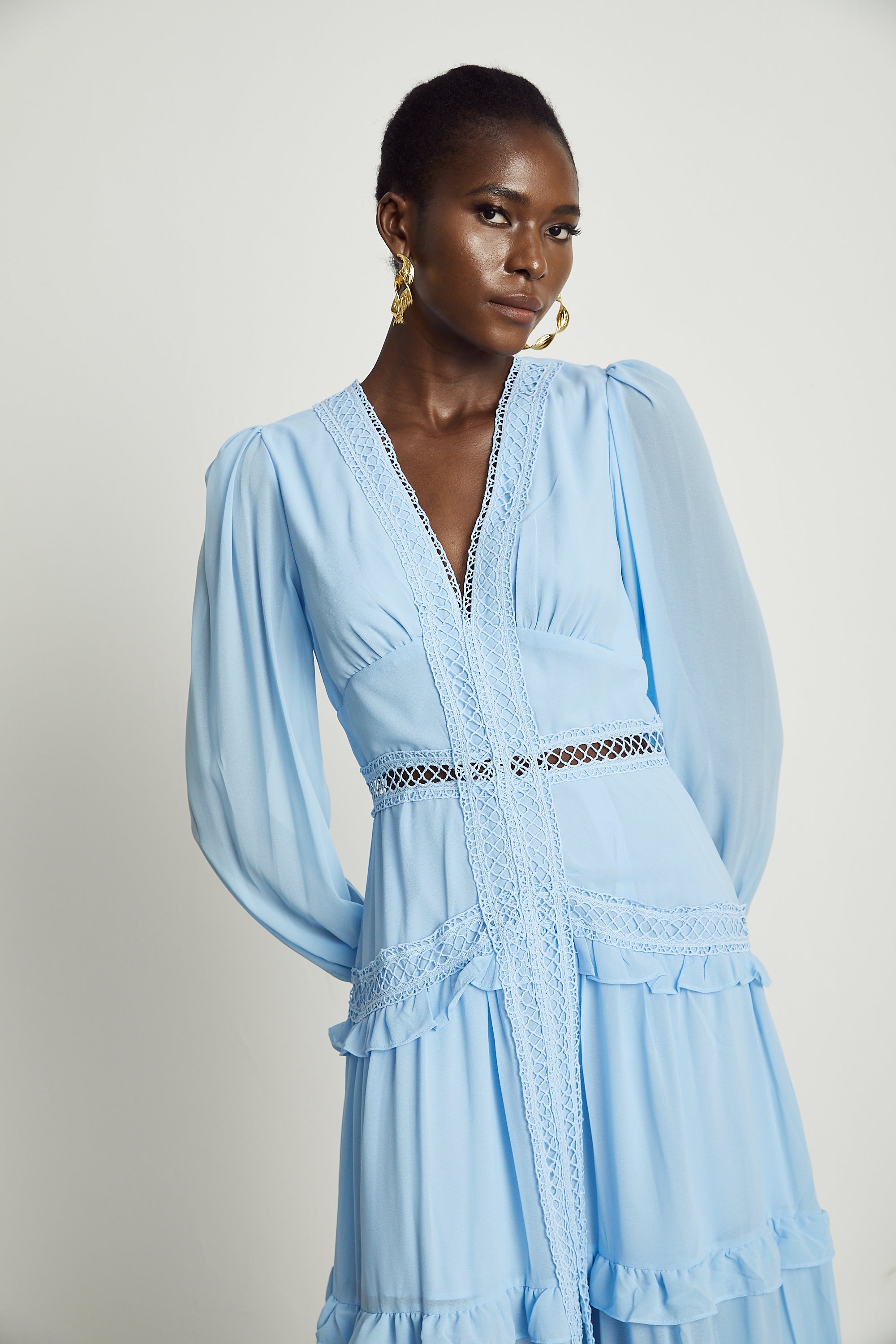 Juno cut-out ruffled maxi dress in Blue