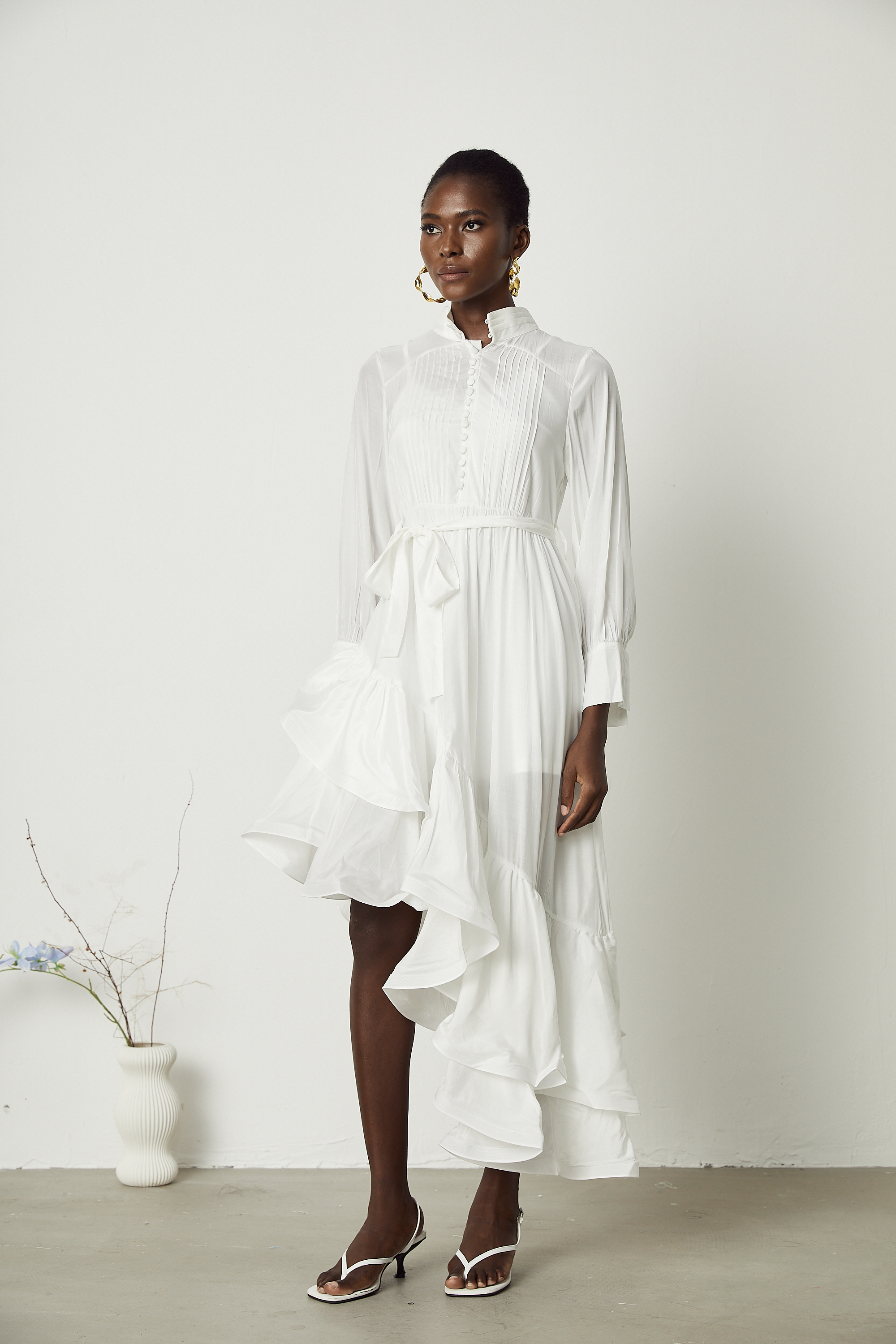 Désirée asymmetric-hem pleated midi dress