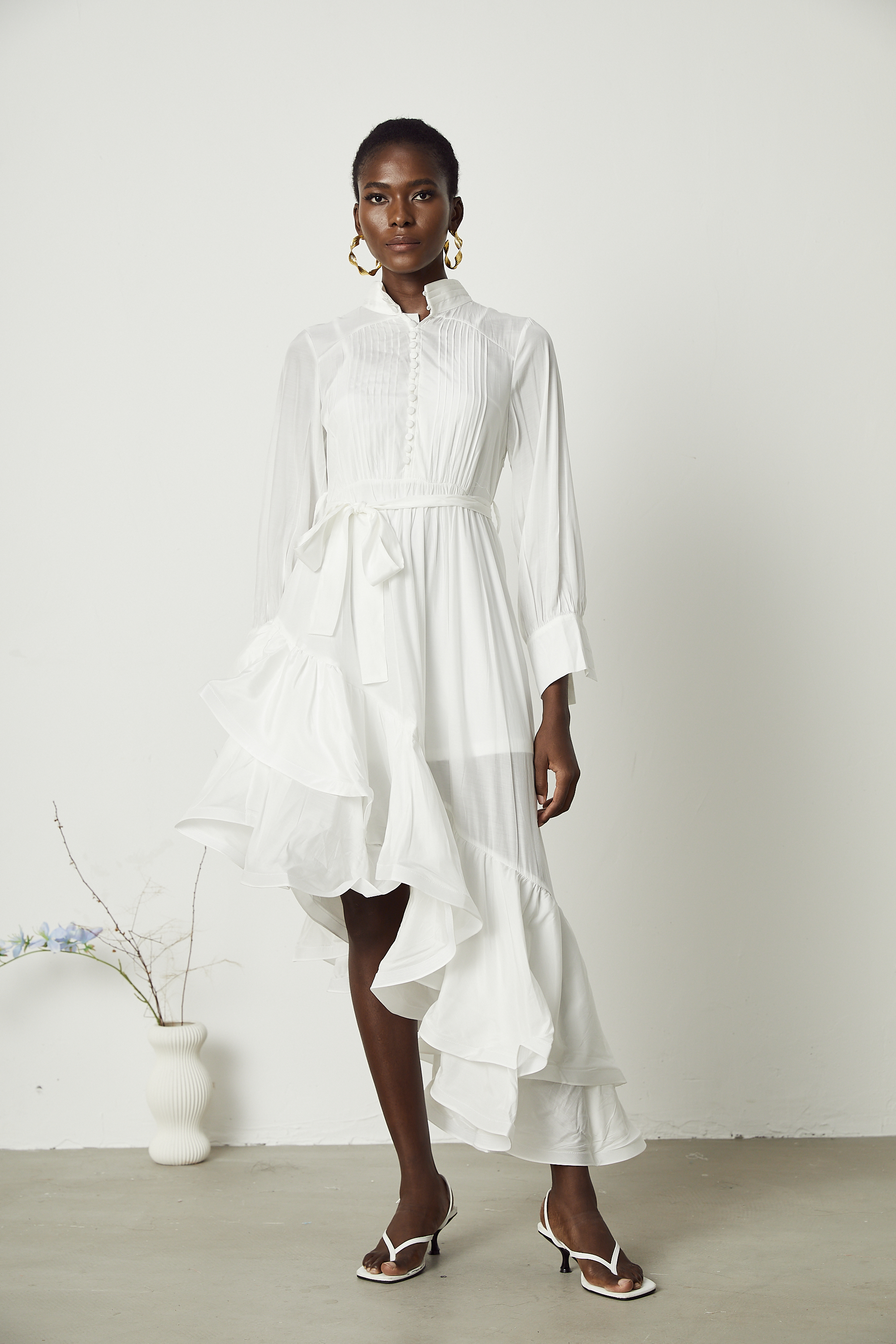 Désirée asymmetric-hem pleated midi dress