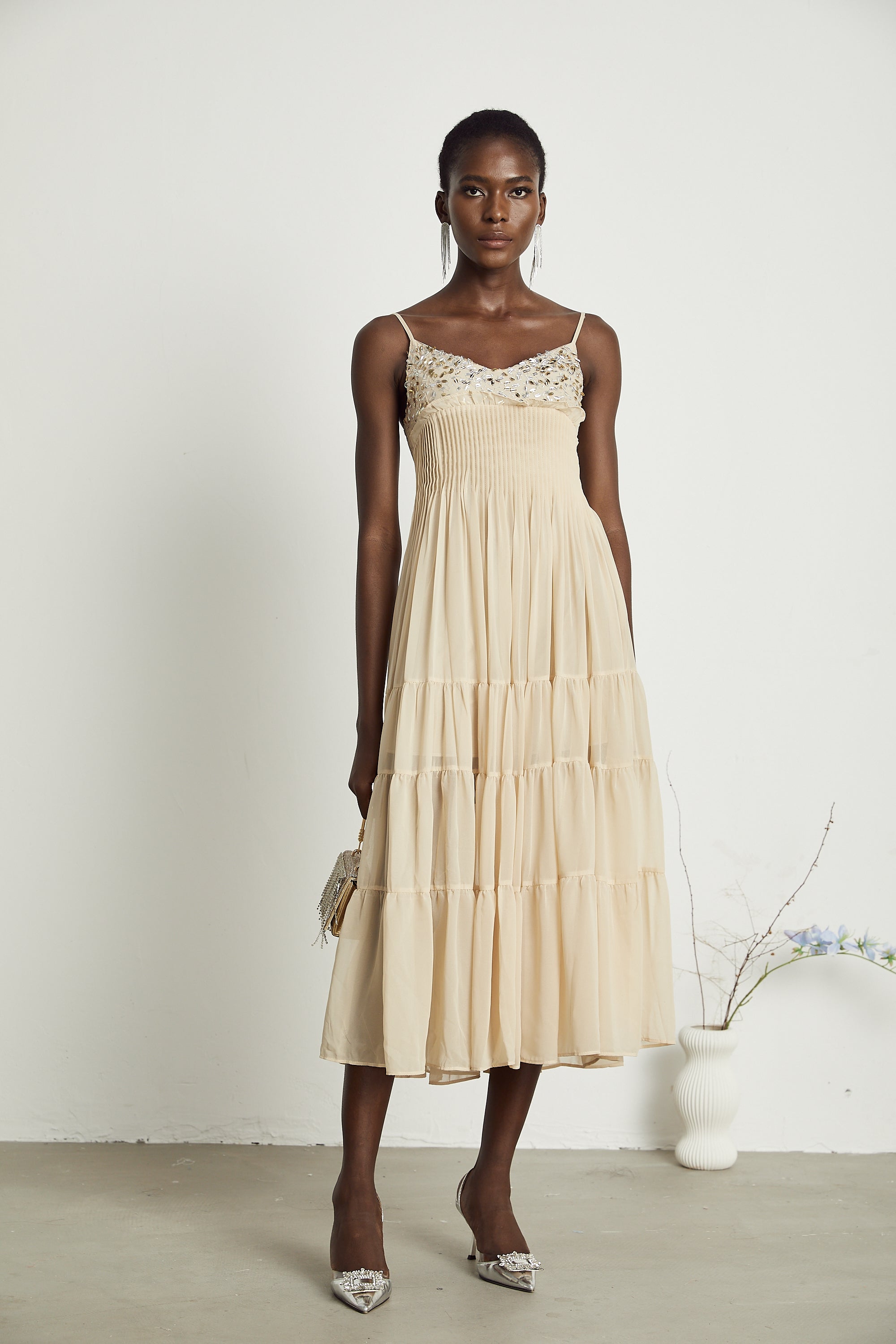 Harper embellished pleated midi dress