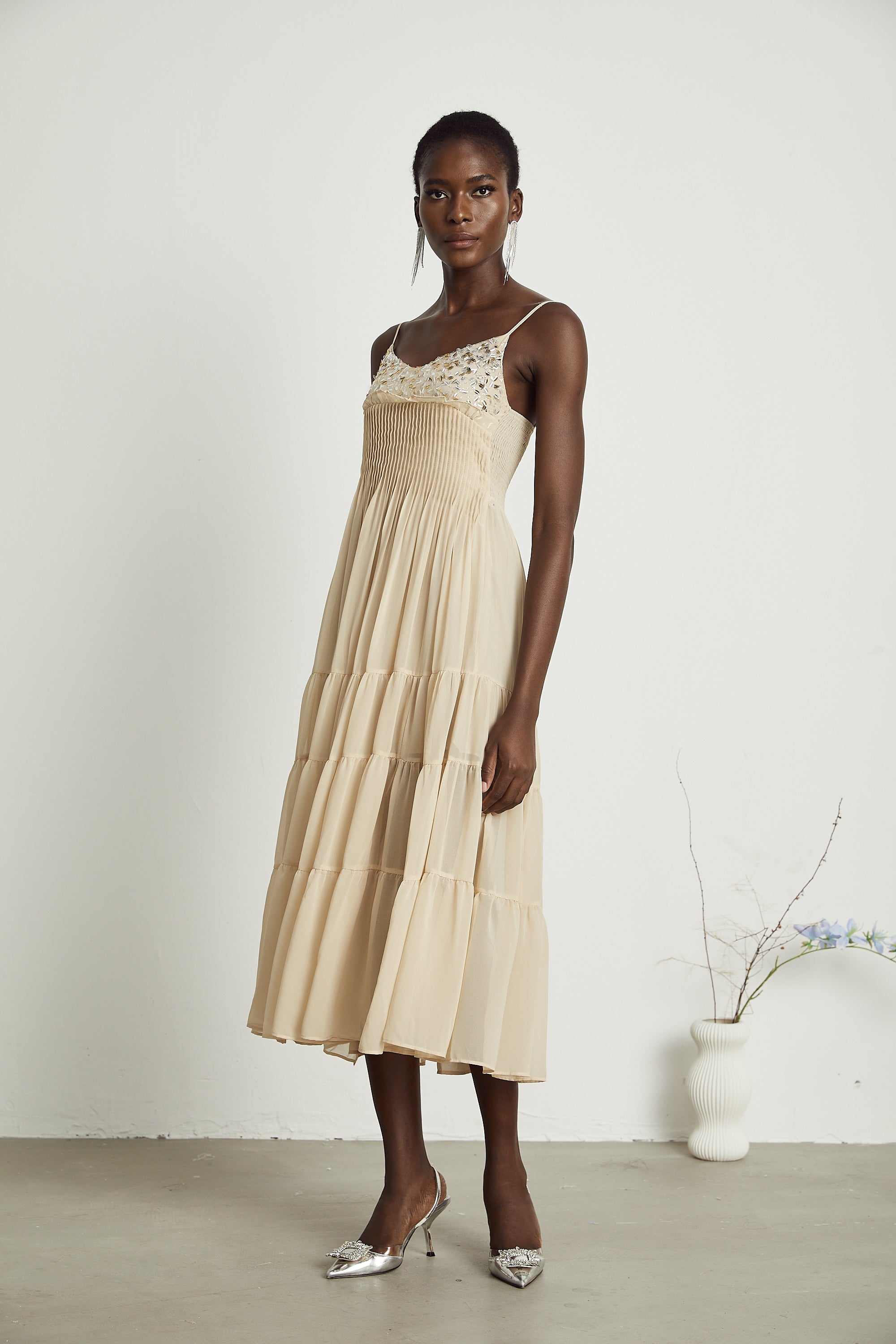 Harper embellished pleated midi dress