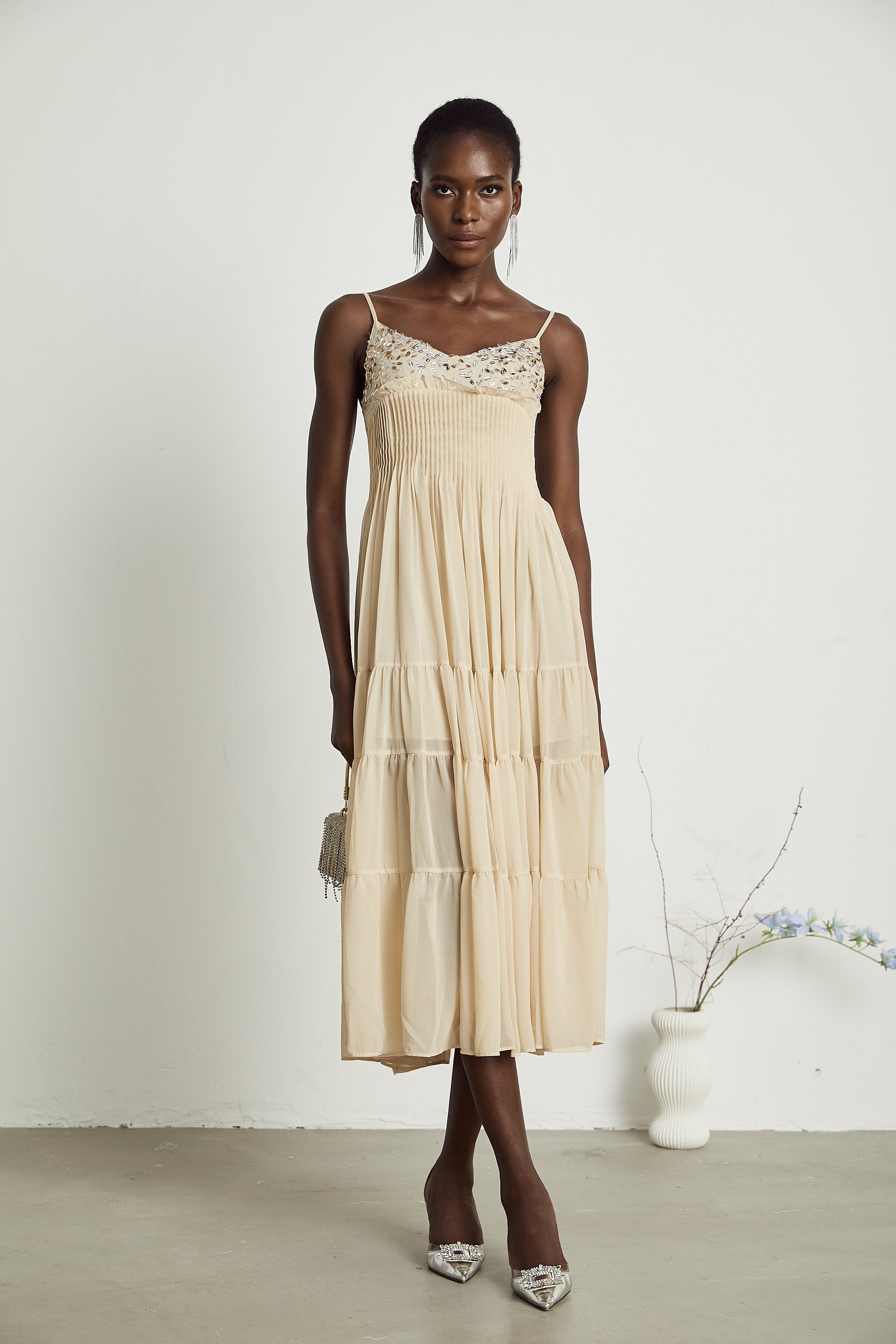 Harper embellished pleated midi dress