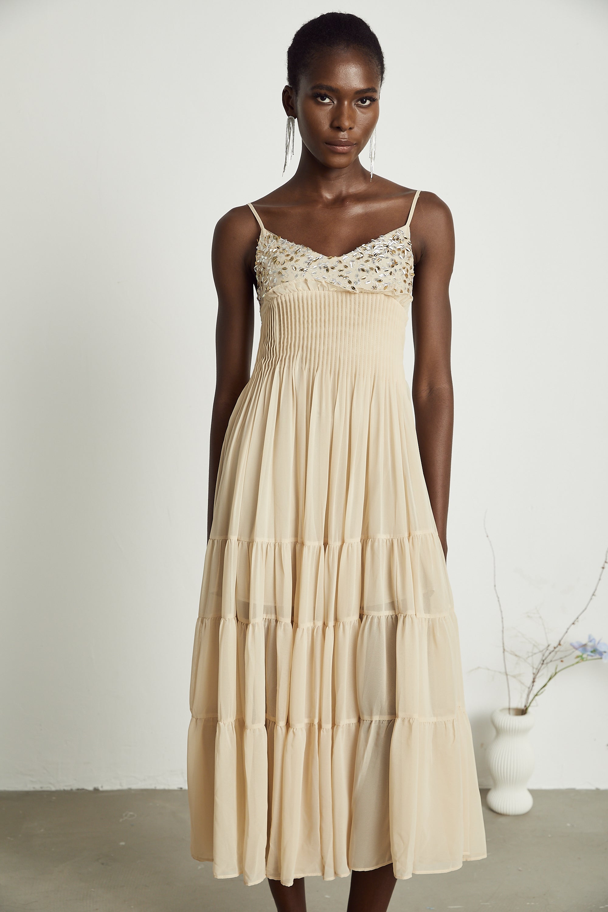 Harper embellished pleated midi dress