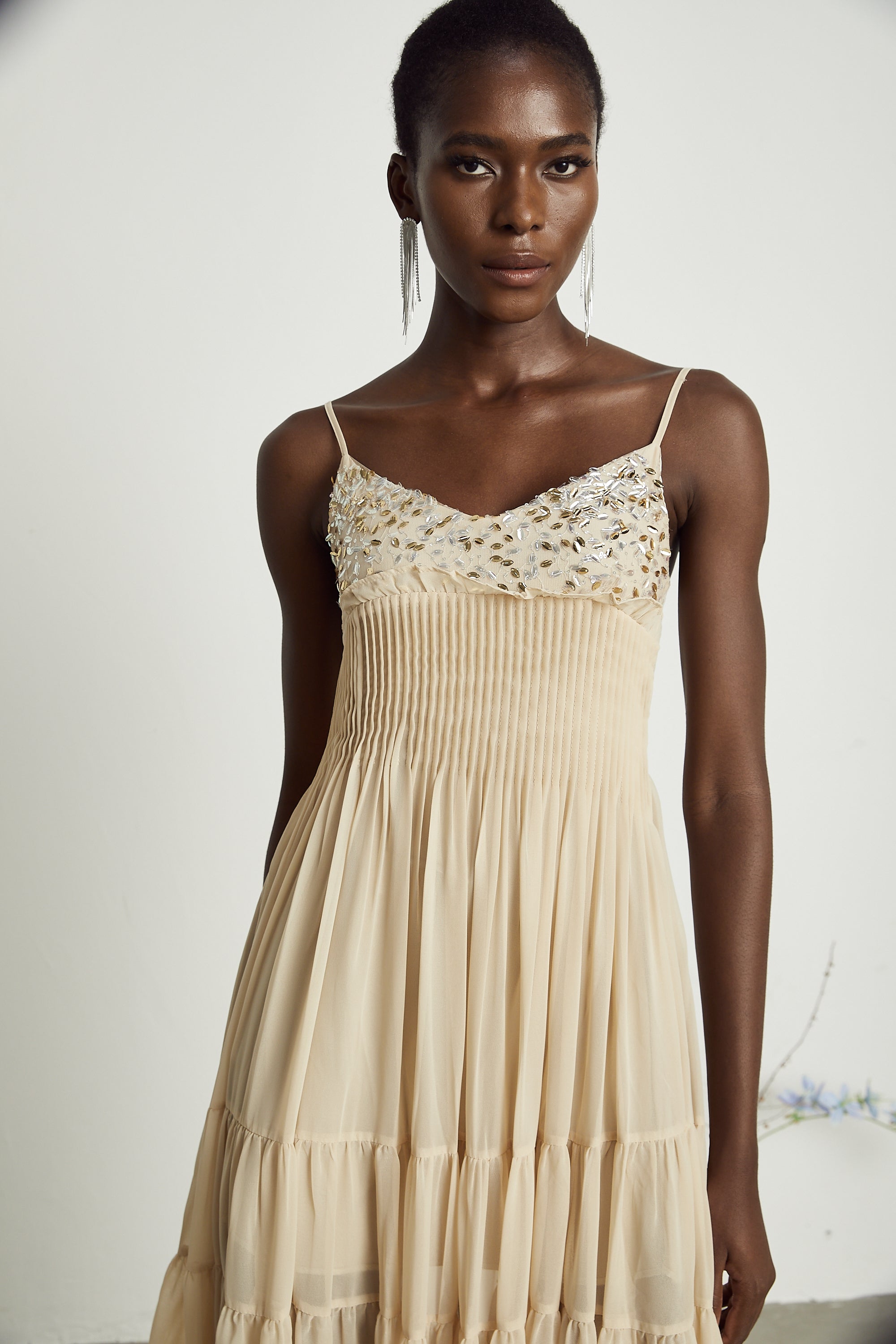 Harper embellished pleated midi dress