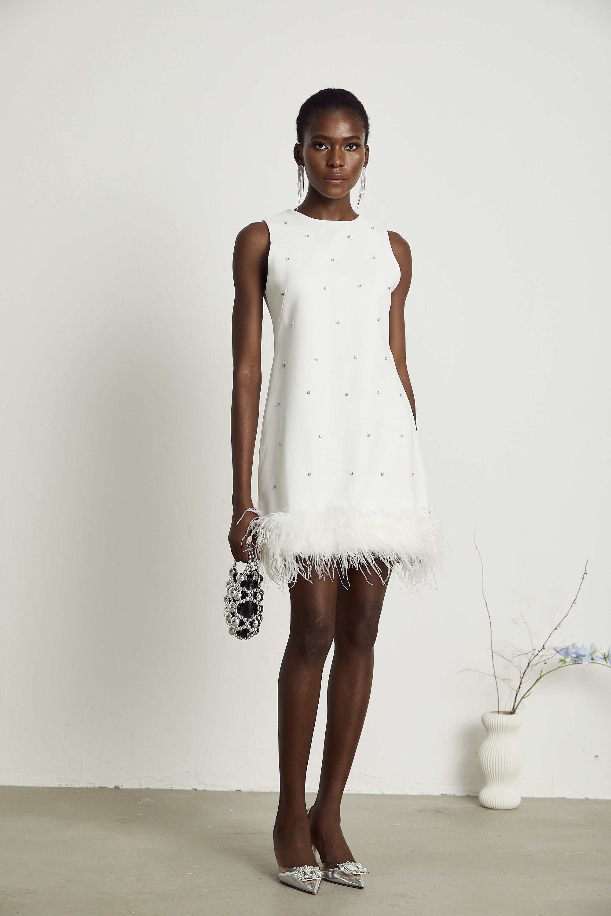 Faena embellished feather-hem mini dress