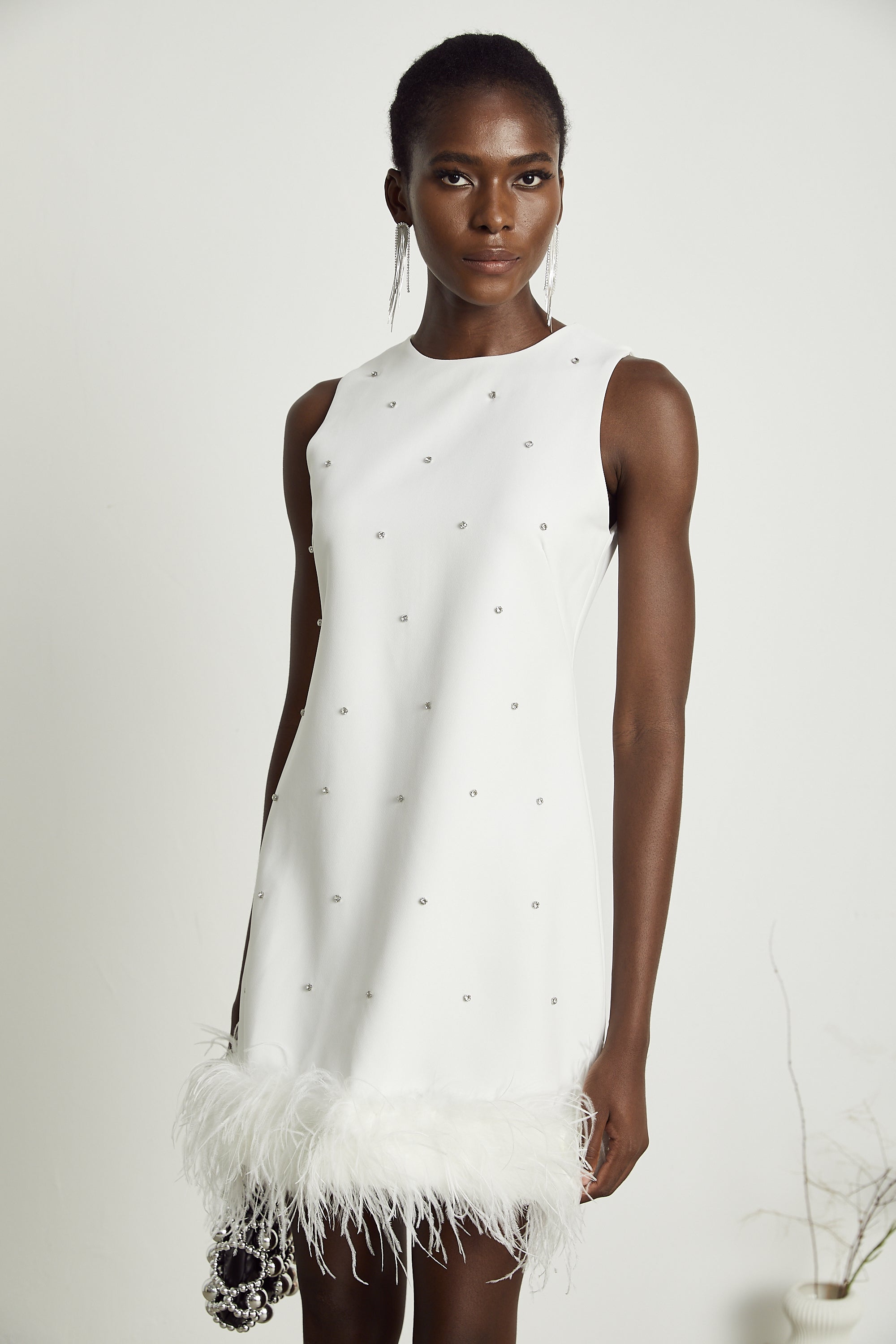 Faena embellished feather-hem mini dress