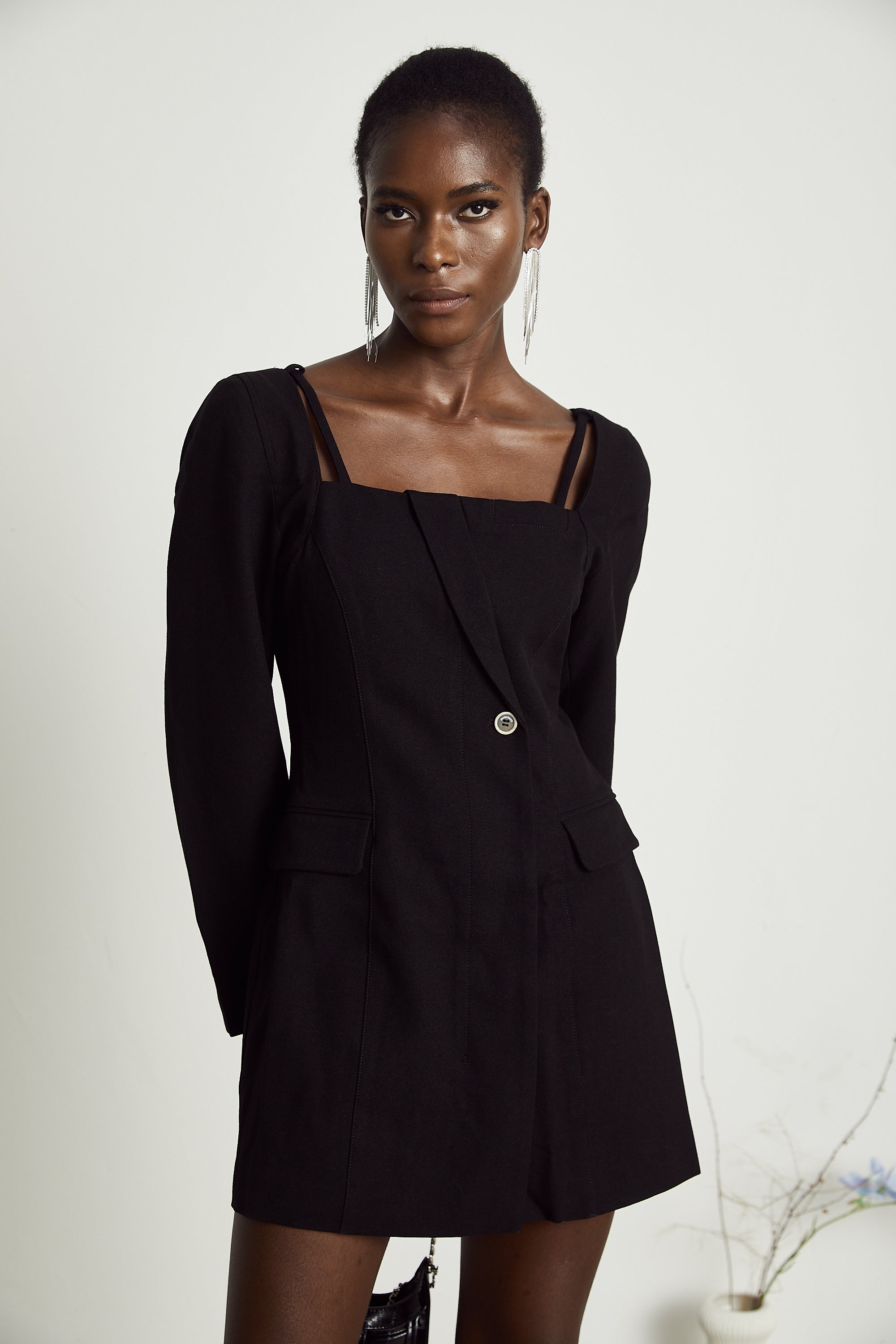 Beau long-sleeved deconstructed-tailor mini dress