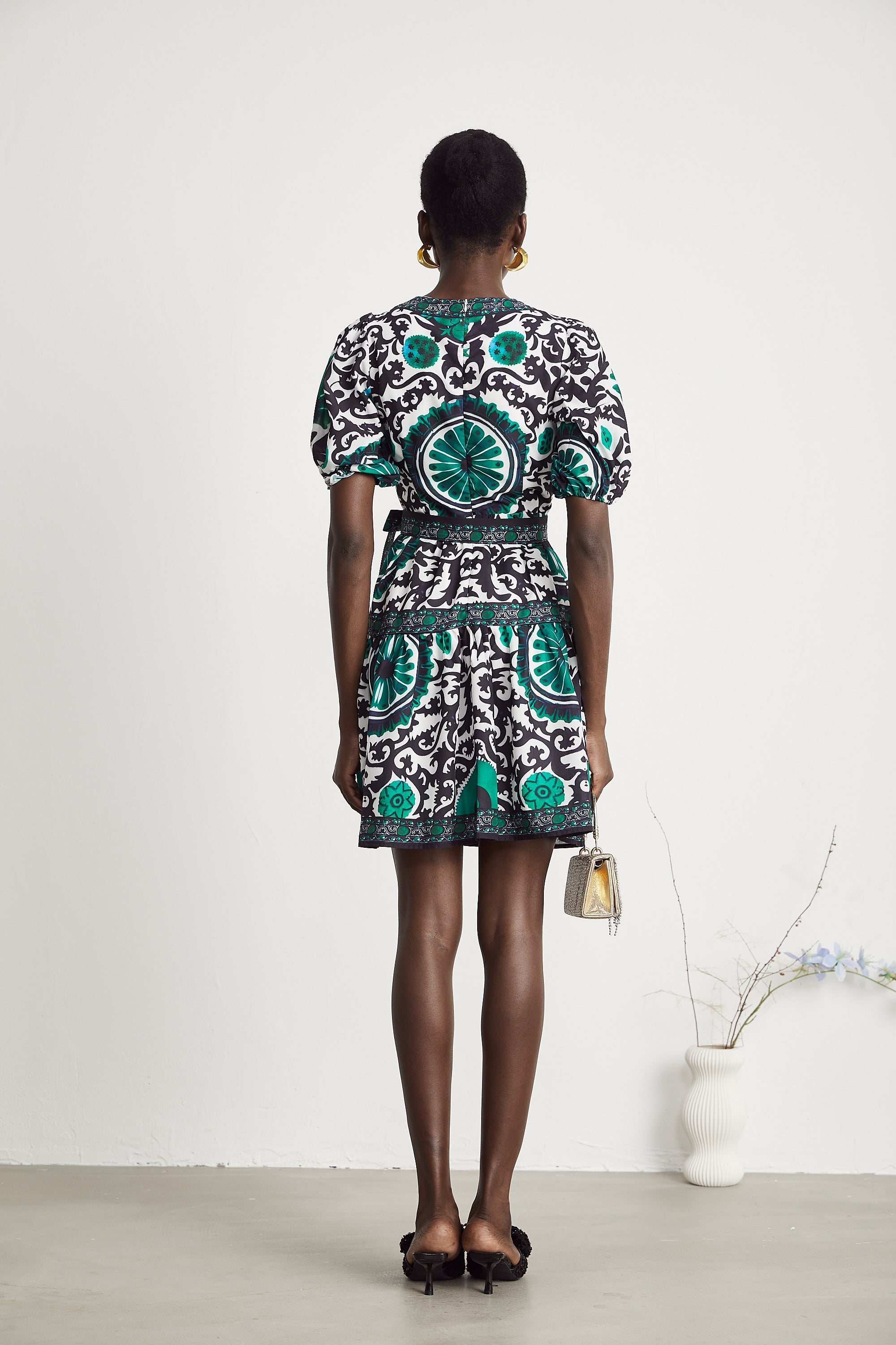 Pauline pattern-print belted mini dress