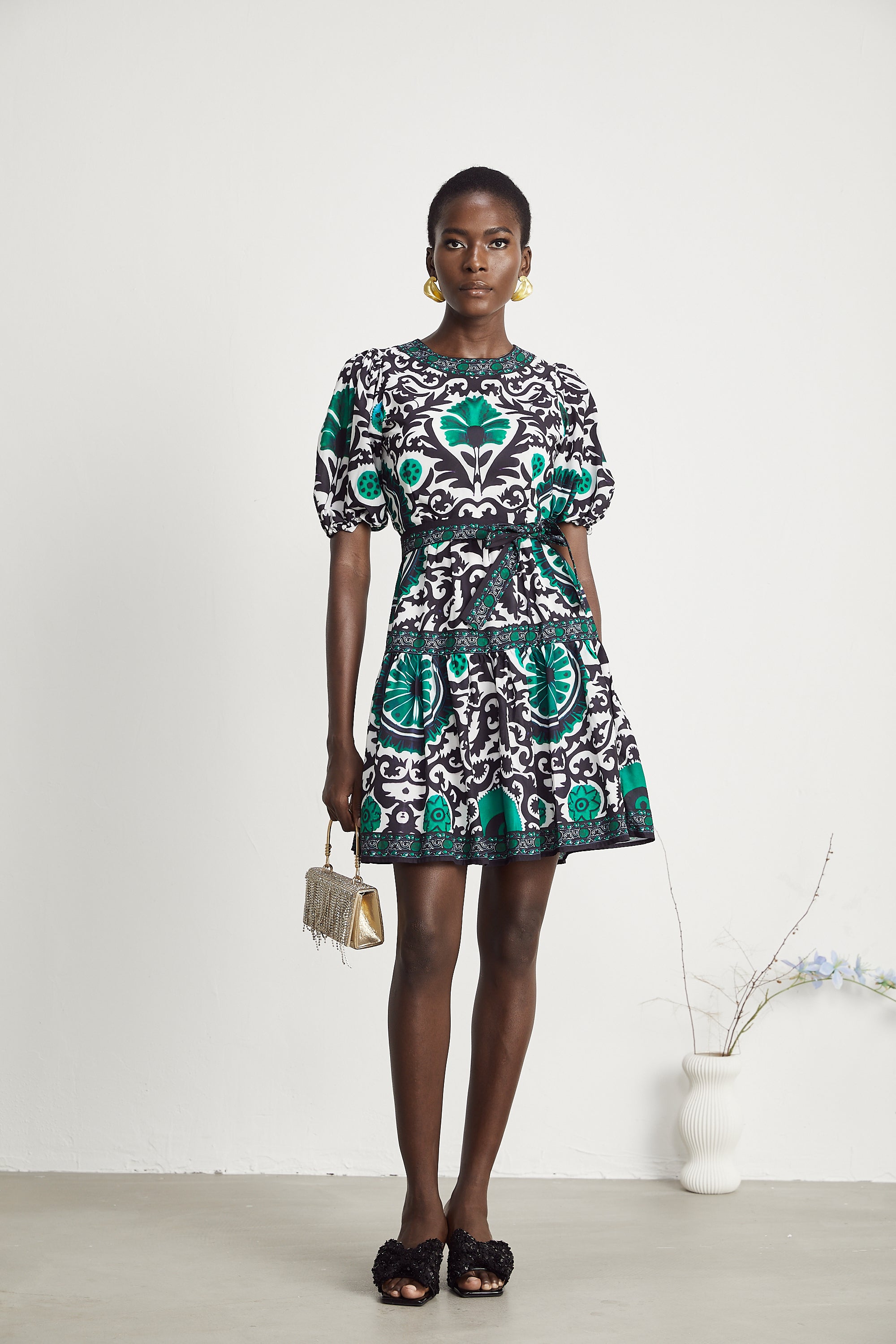 Pauline pattern-print belted mini dress