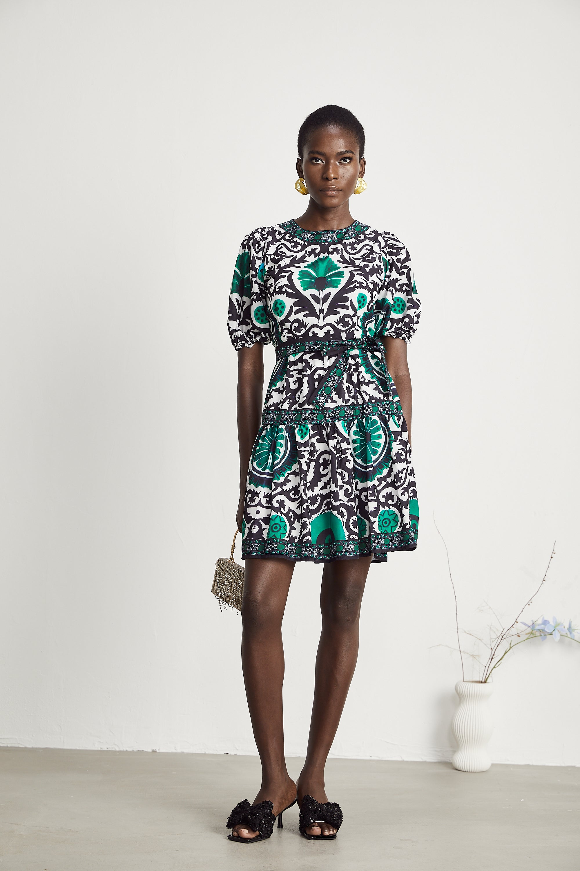 Pauline pattern-print belted mini dress