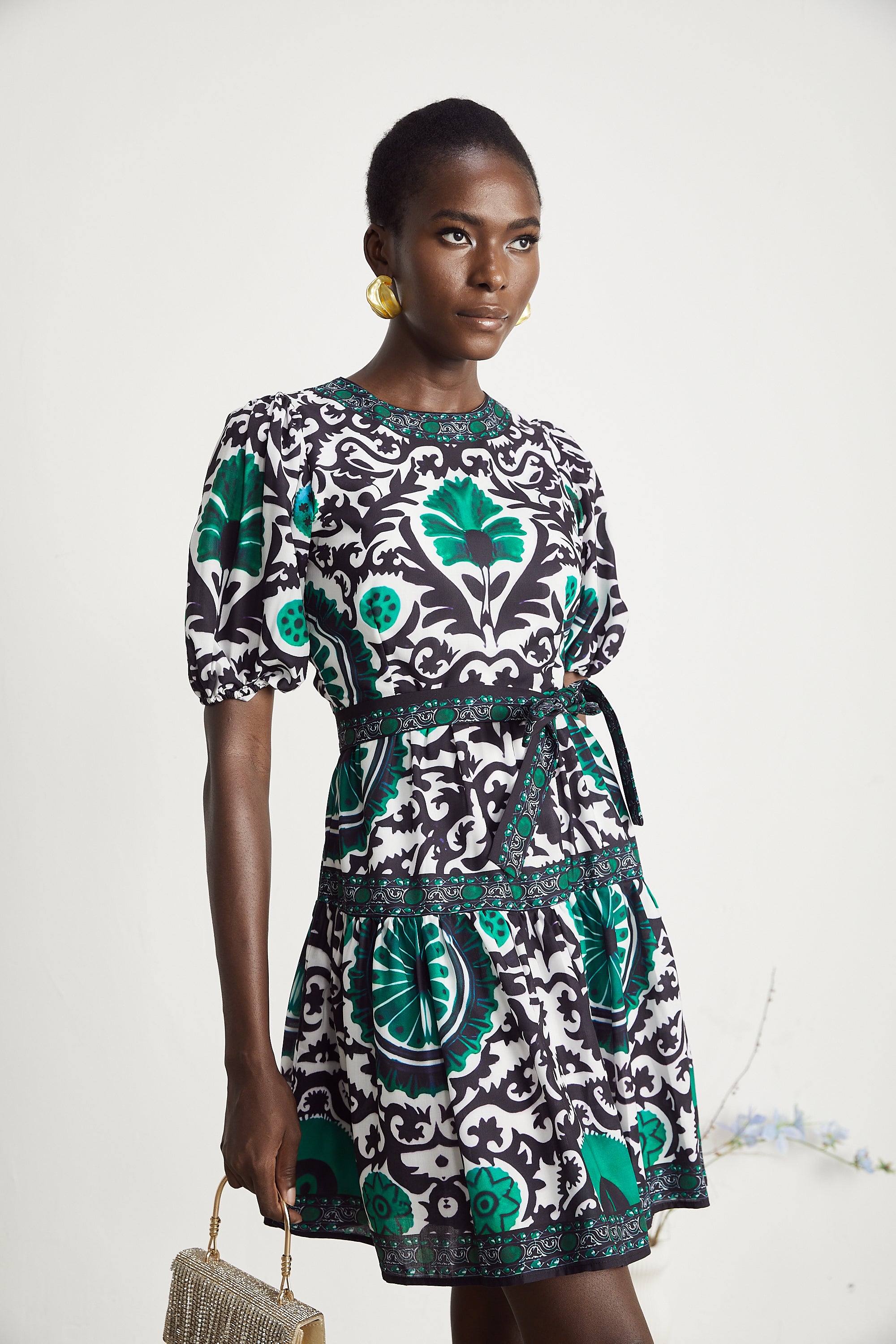 Pauline pattern-print belted mini dress