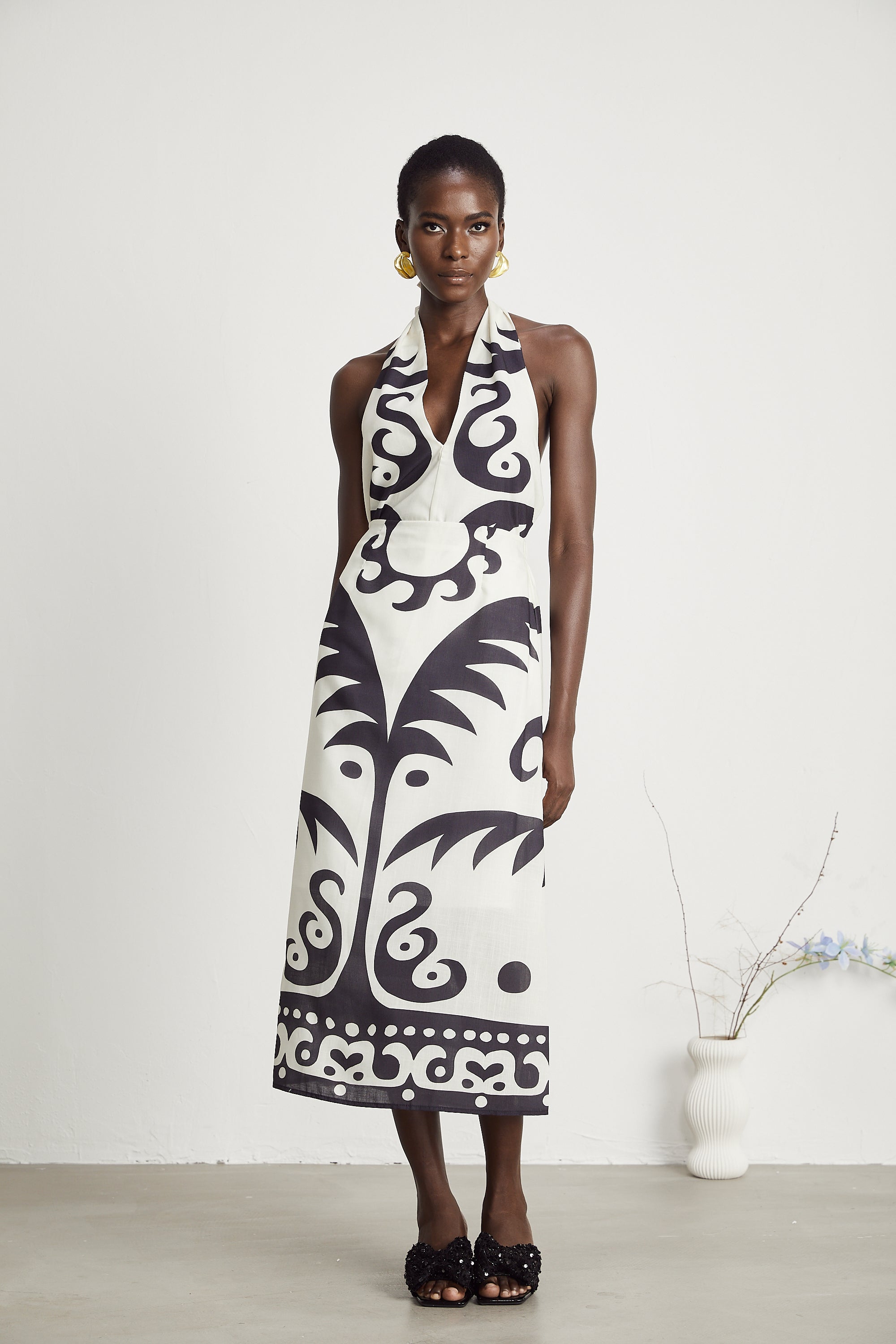 Mademoiselle graphic-print halter top & midi skirt matching set