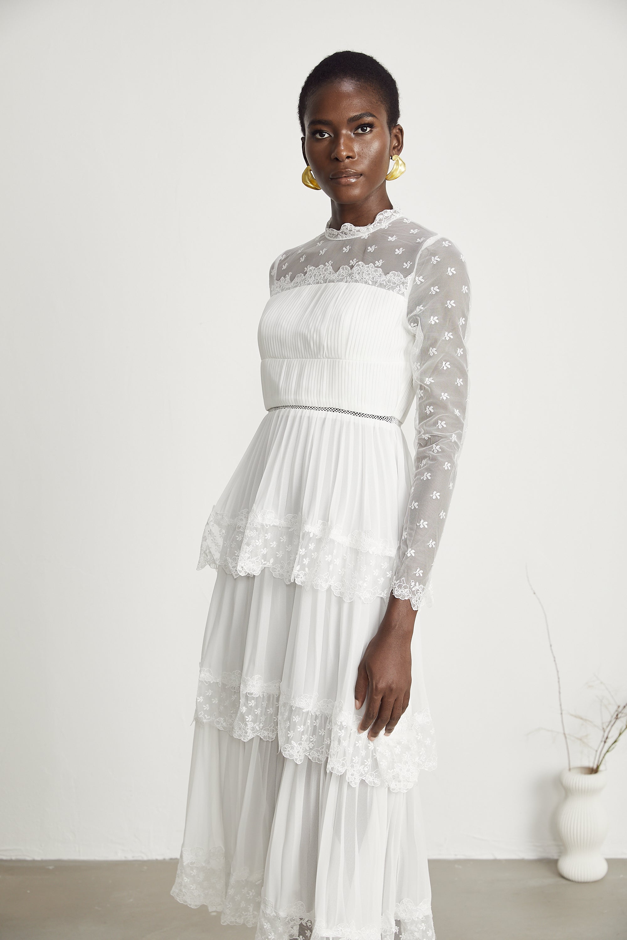 Odette lace semi-sheer layered midi dress