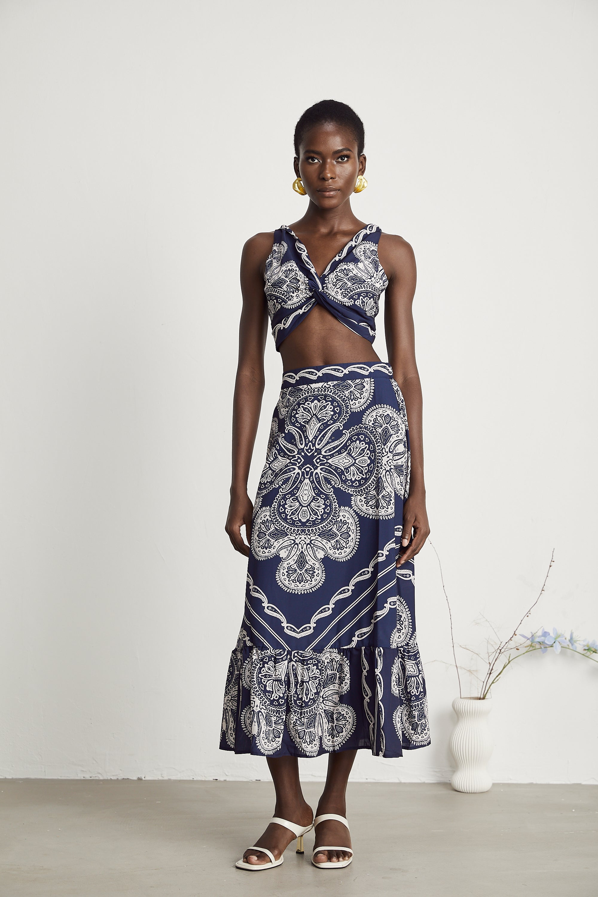 Ingrid paisley-print top & skirt matching set