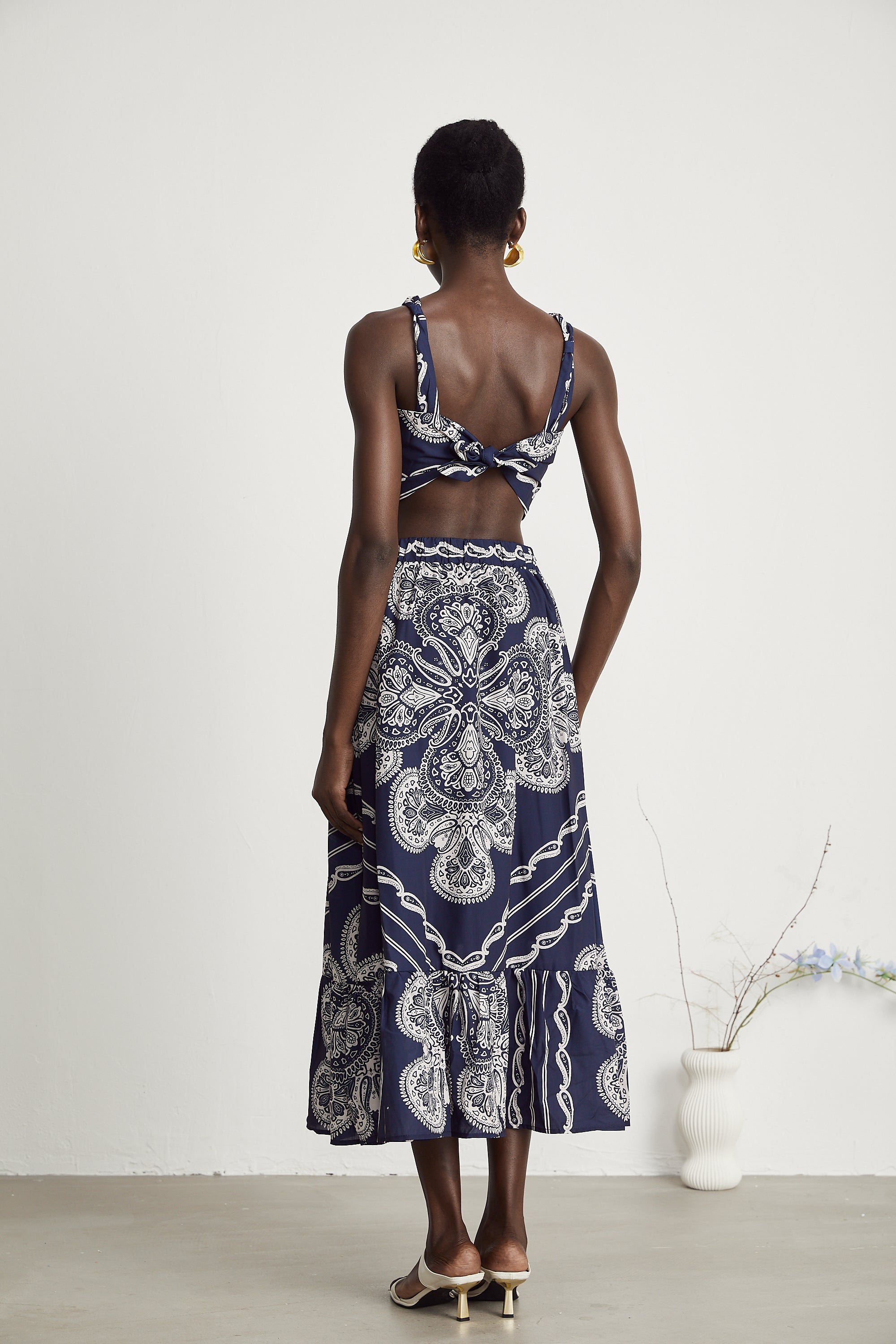 Ingrid paisley-print top & skirt matching set