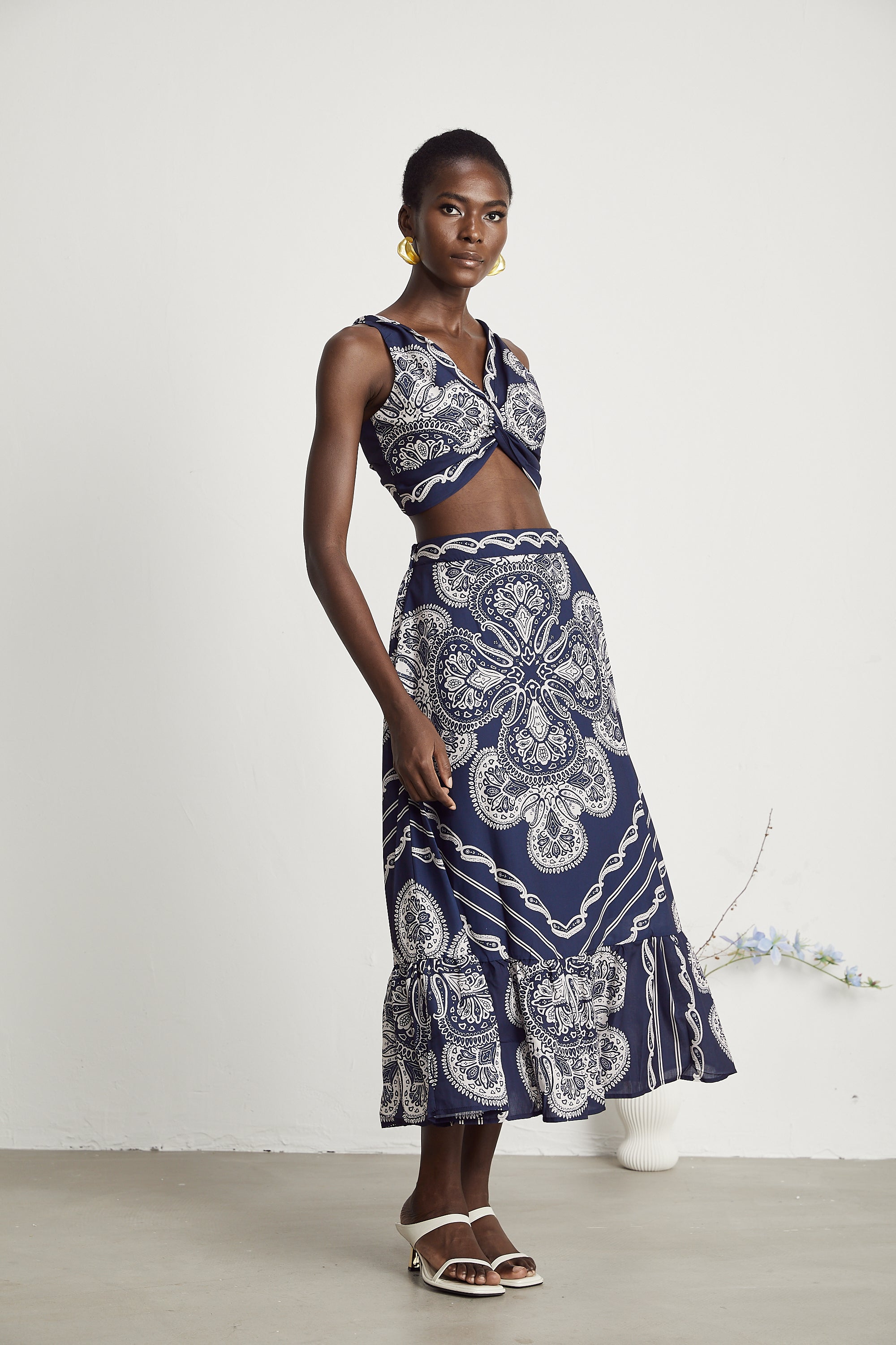 Ingrid paisley-print top & skirt matching set