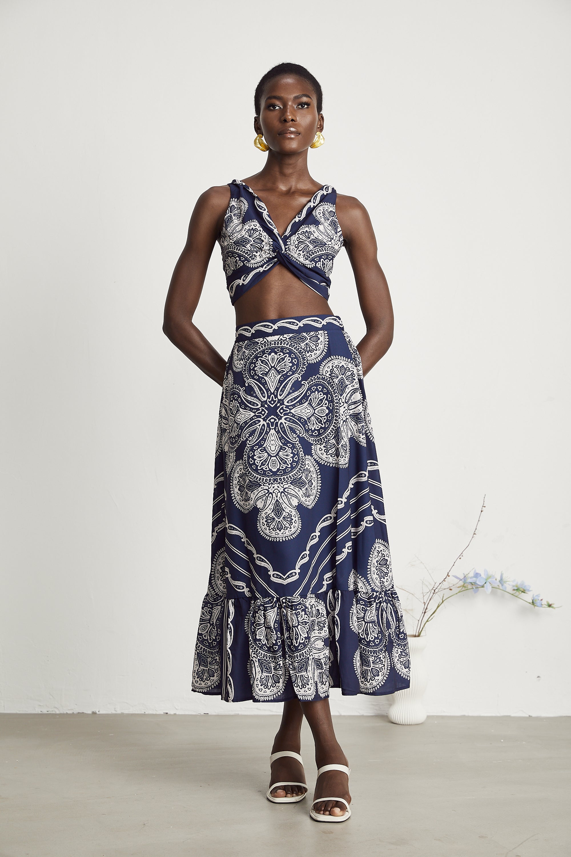 Ingrid paisley-print top & skirt matching set