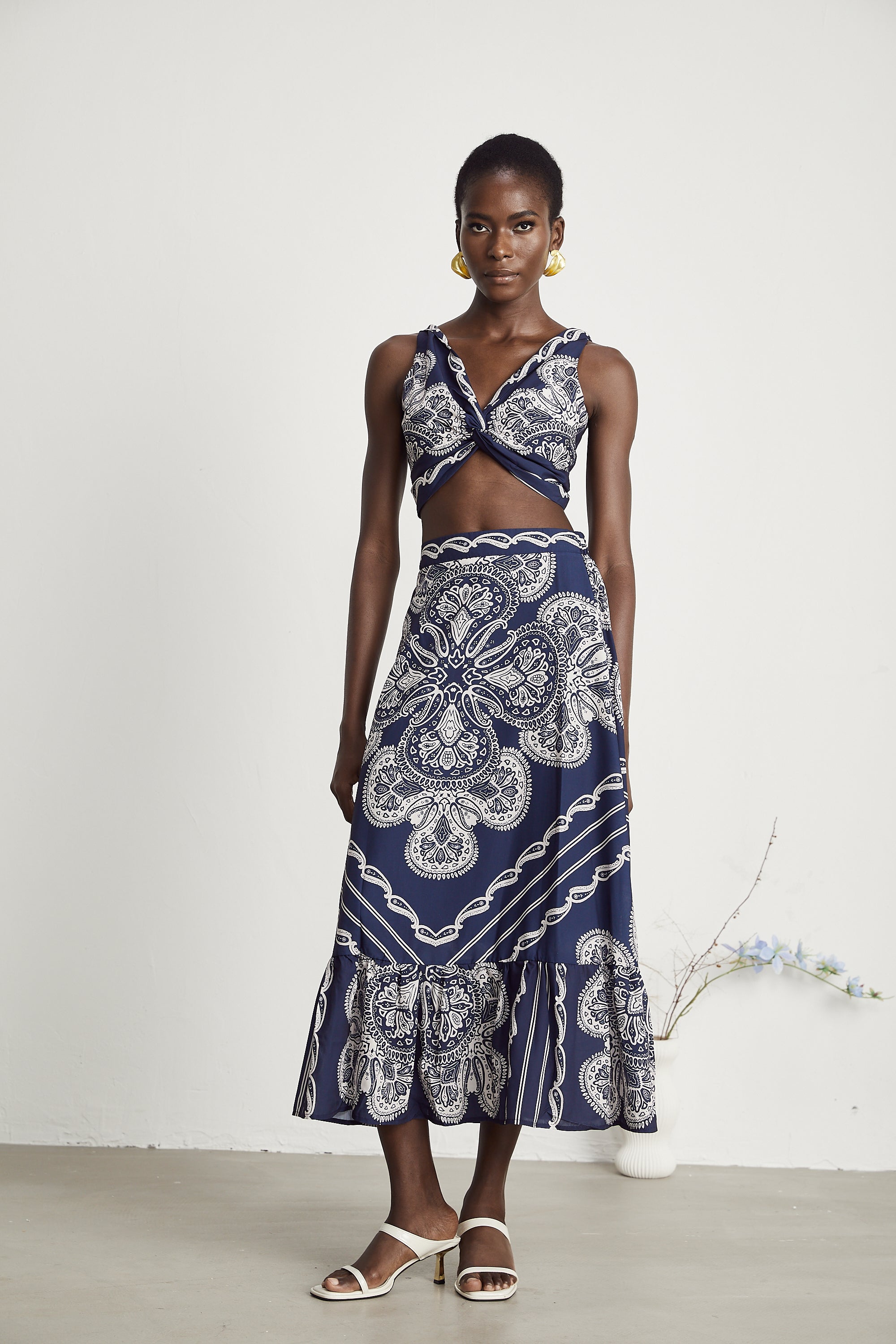 Ingrid paisley-print top & skirt matching set