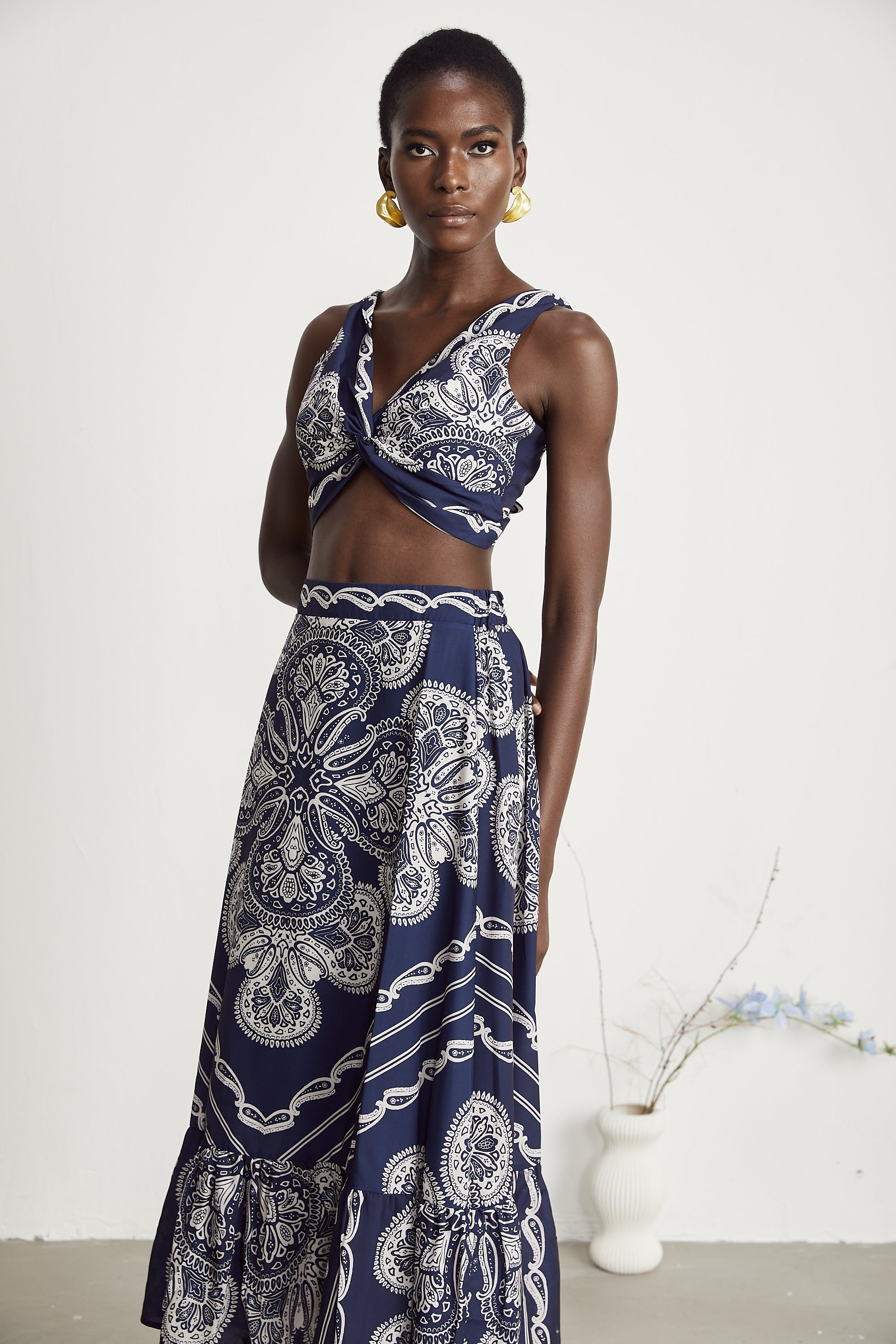 Ingrid paisley-print top & skirt matching set