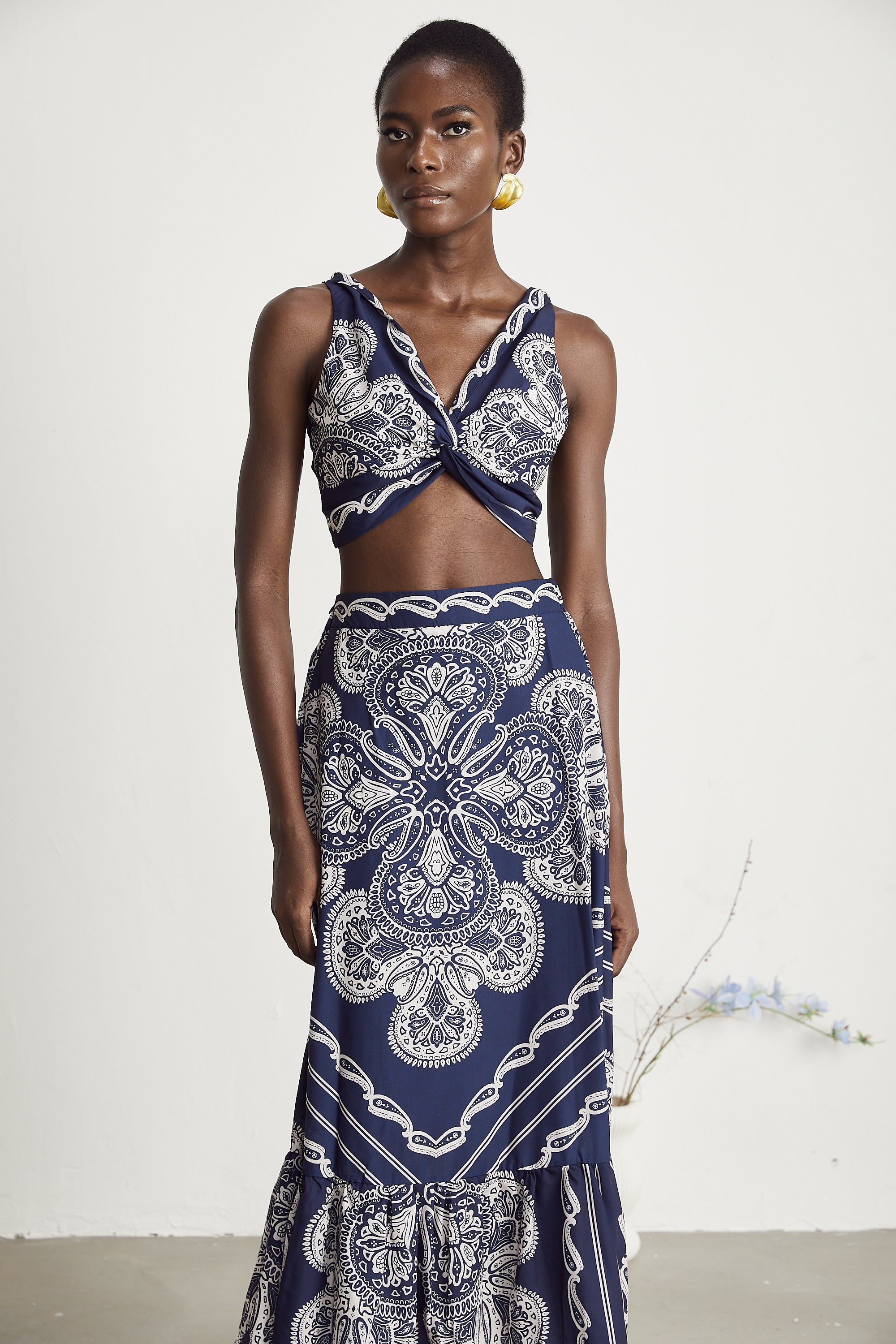 Ingrid paisley-print top & skirt matching set