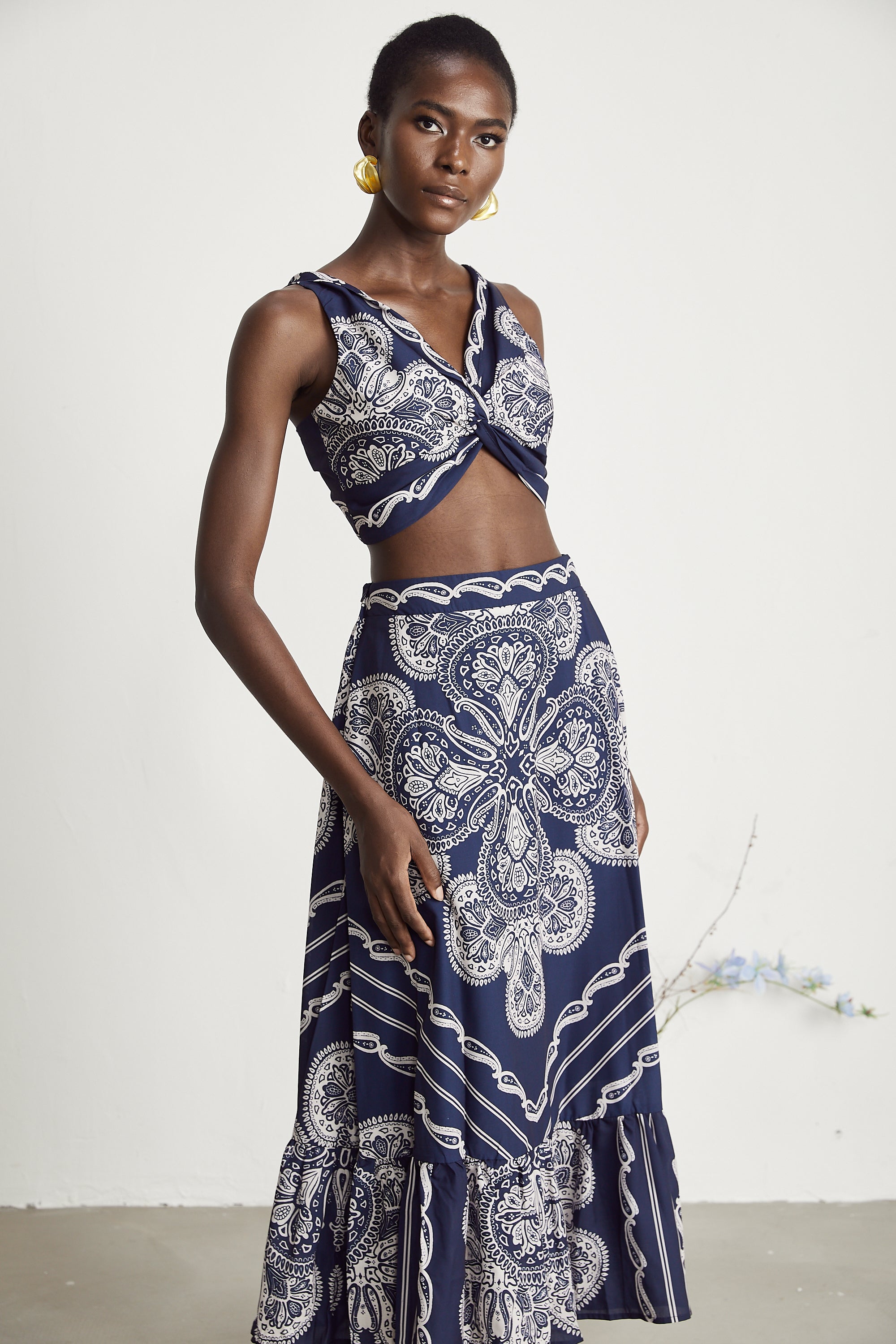 Ingrid paisley-print top & skirt matching set