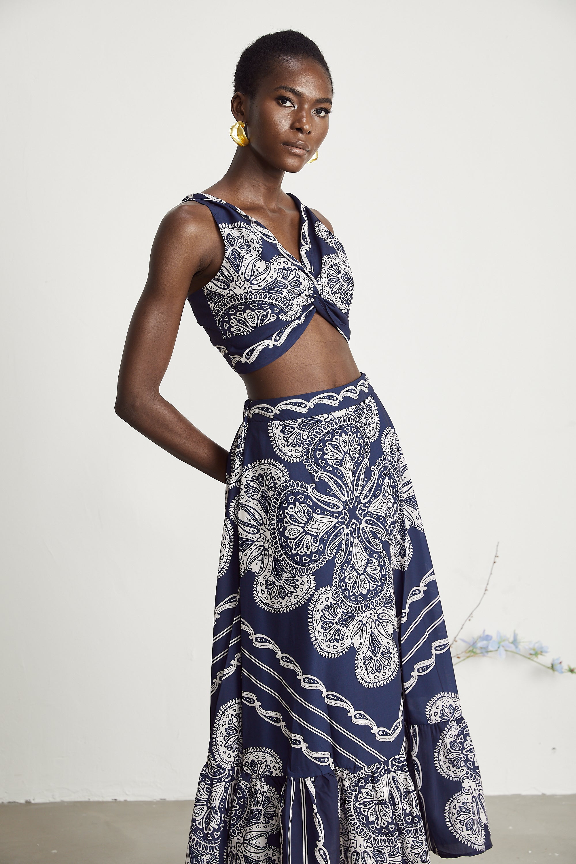 Ingrid paisley-print top & skirt matching set