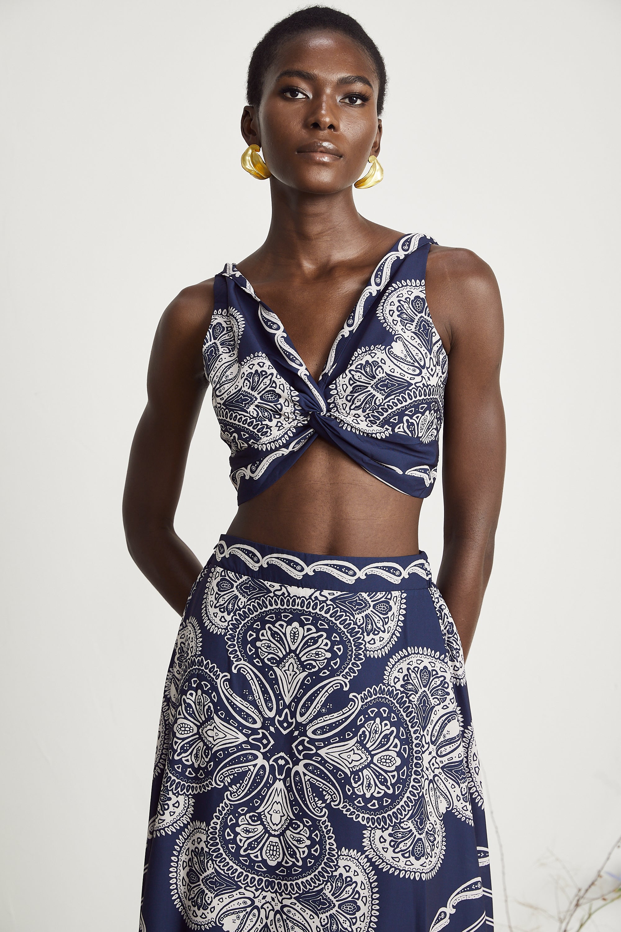 Ingrid paisley-print top & skirt matching set