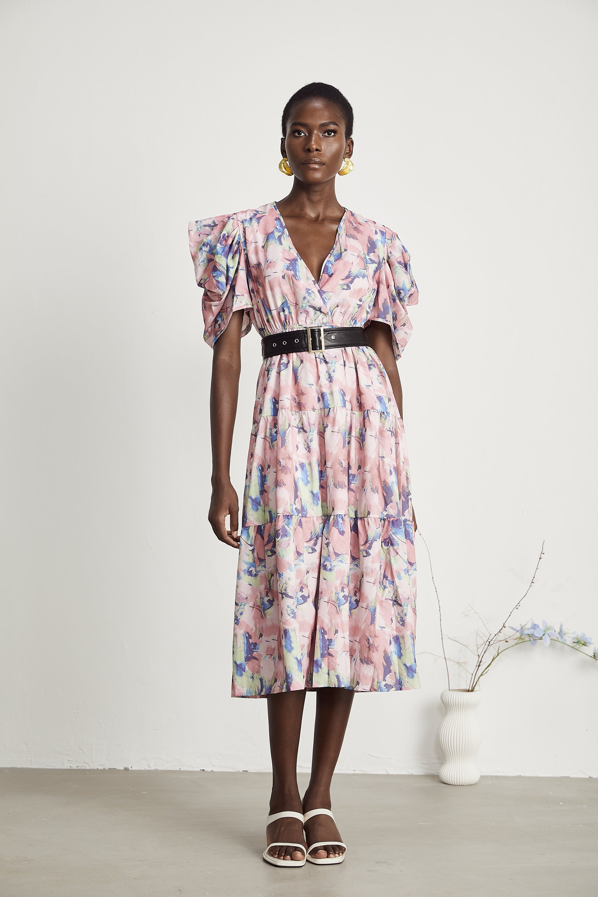 Naia floral-print belted midi dress