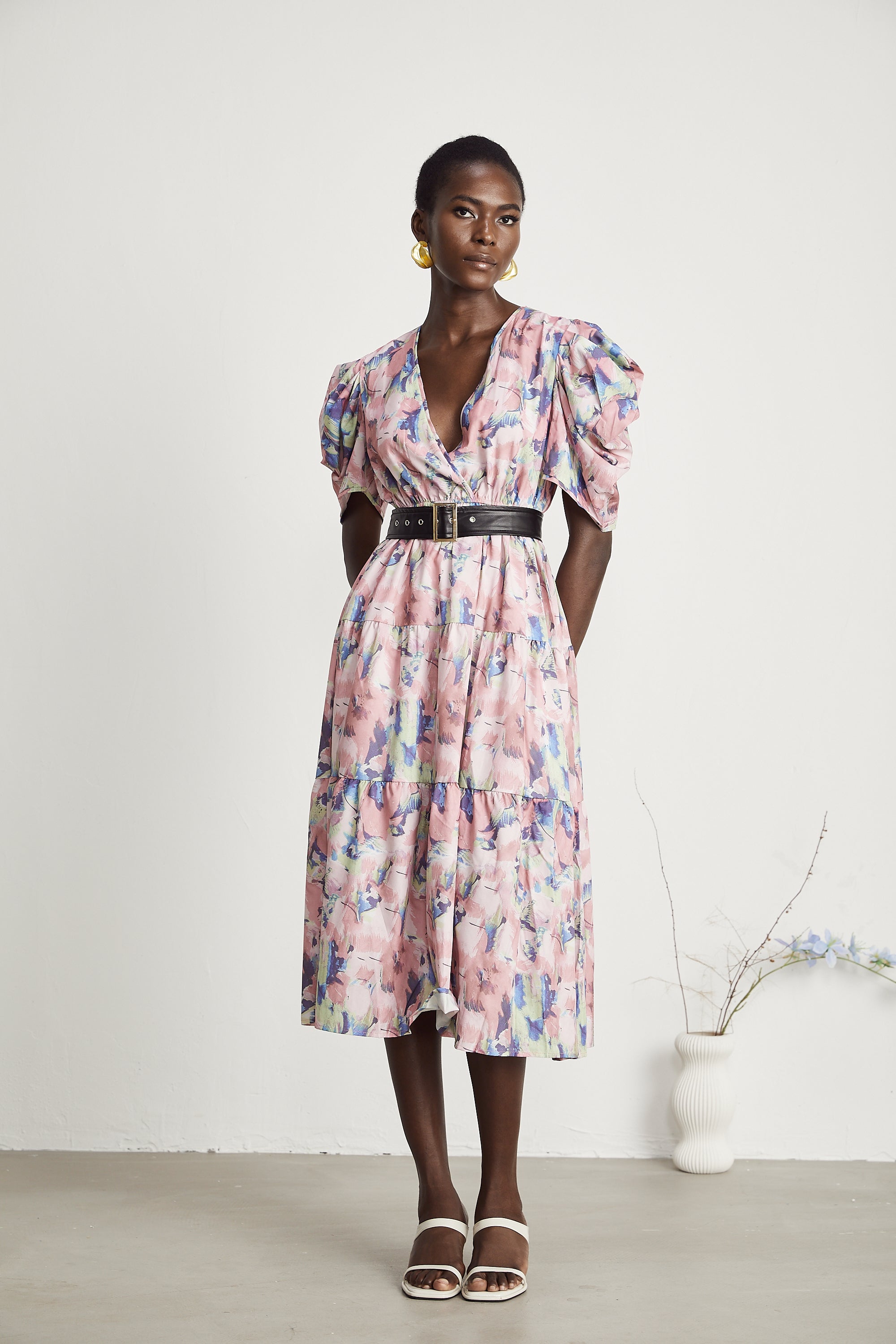 Naia floral-print belted midi dress