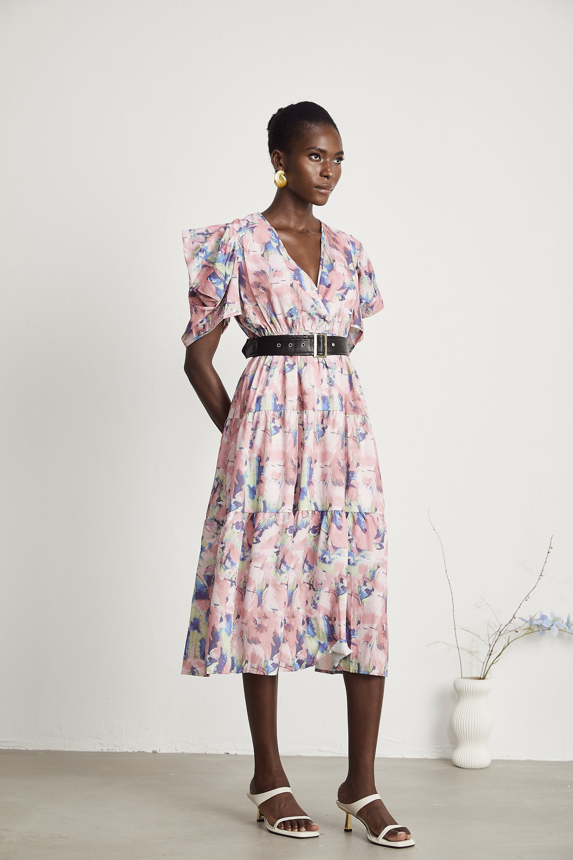 Naia floral-print belted midi dress