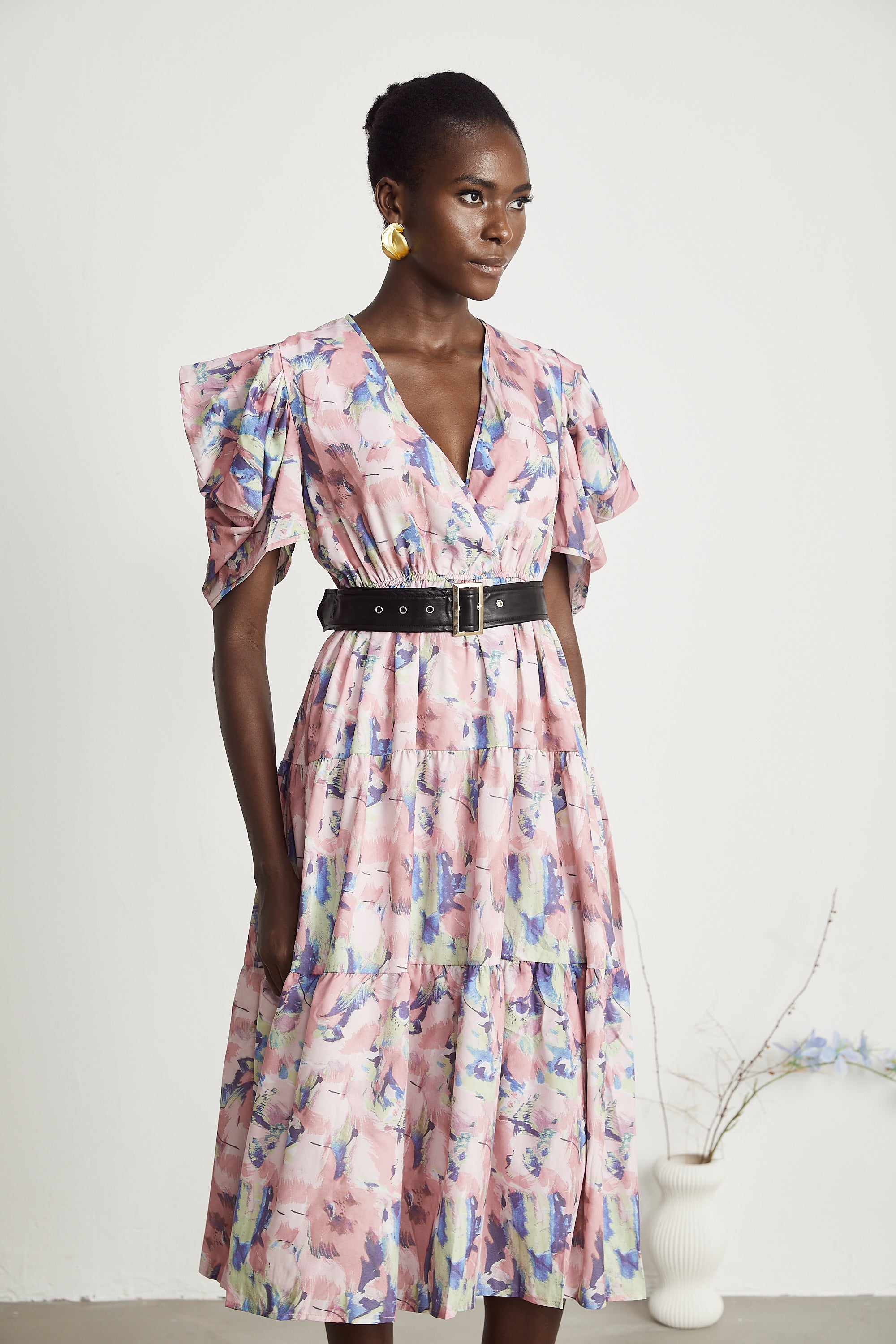 Naia floral-print belted midi dress