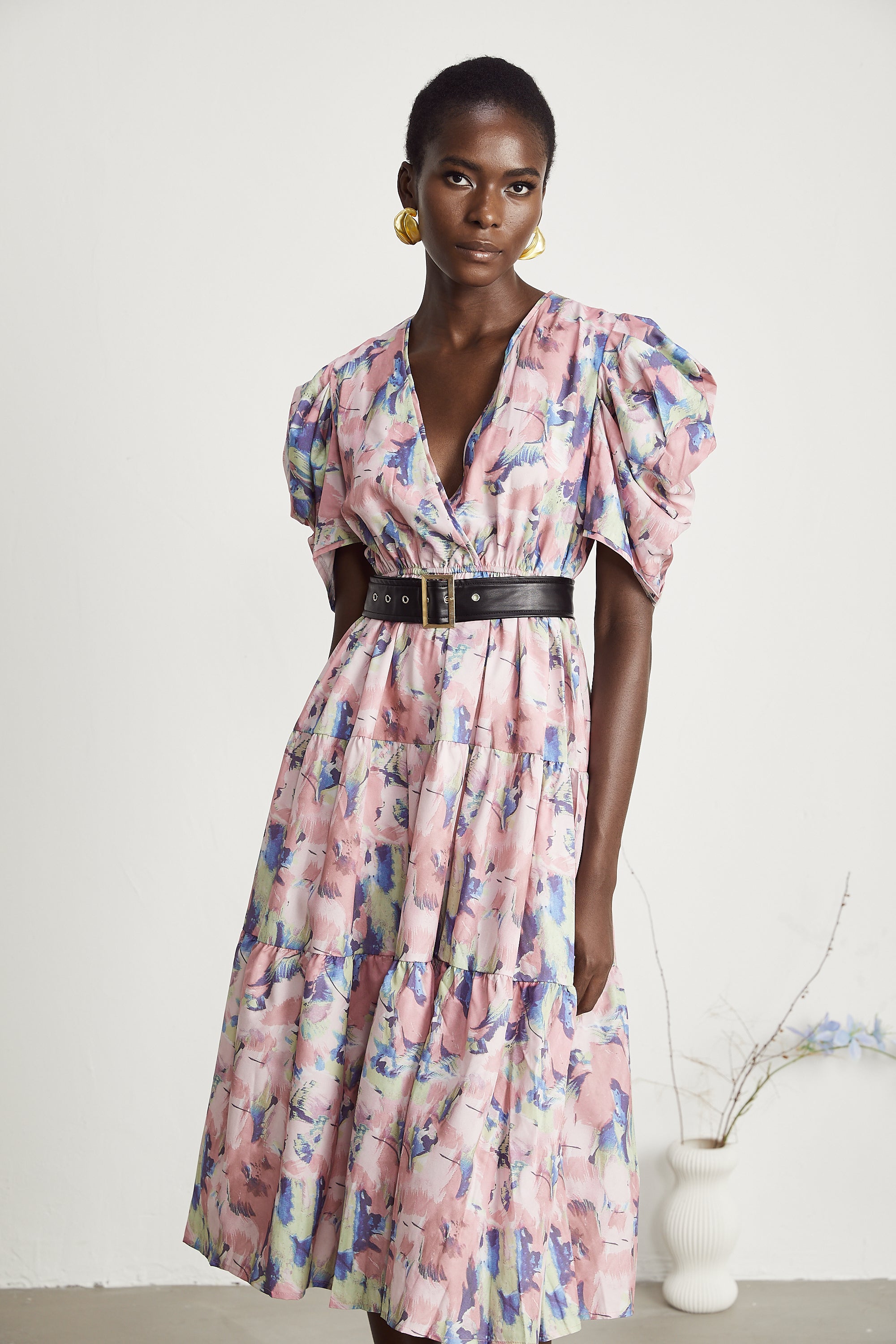 Naia floral-print belted midi dress