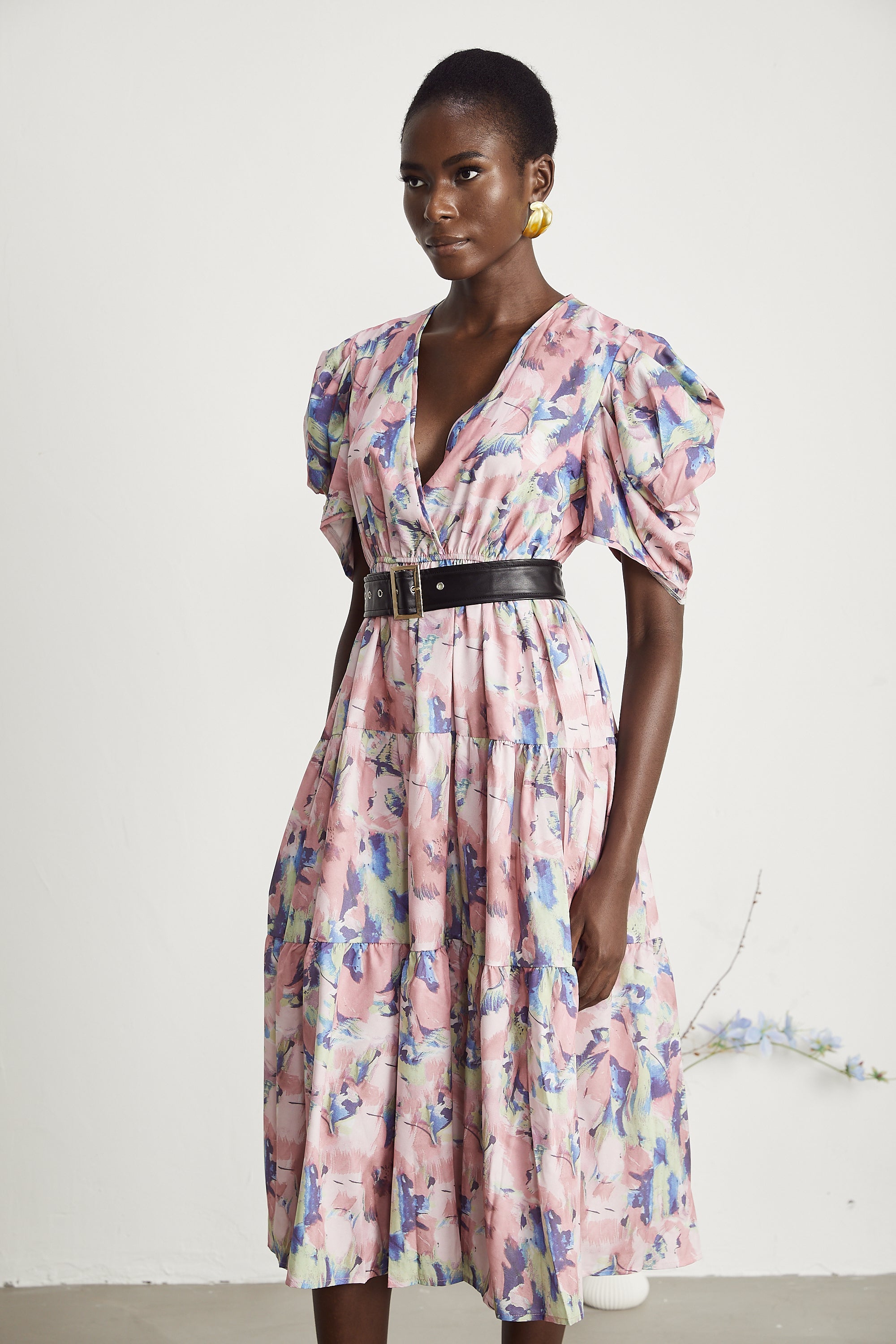 Naia floral-print belted midi dress