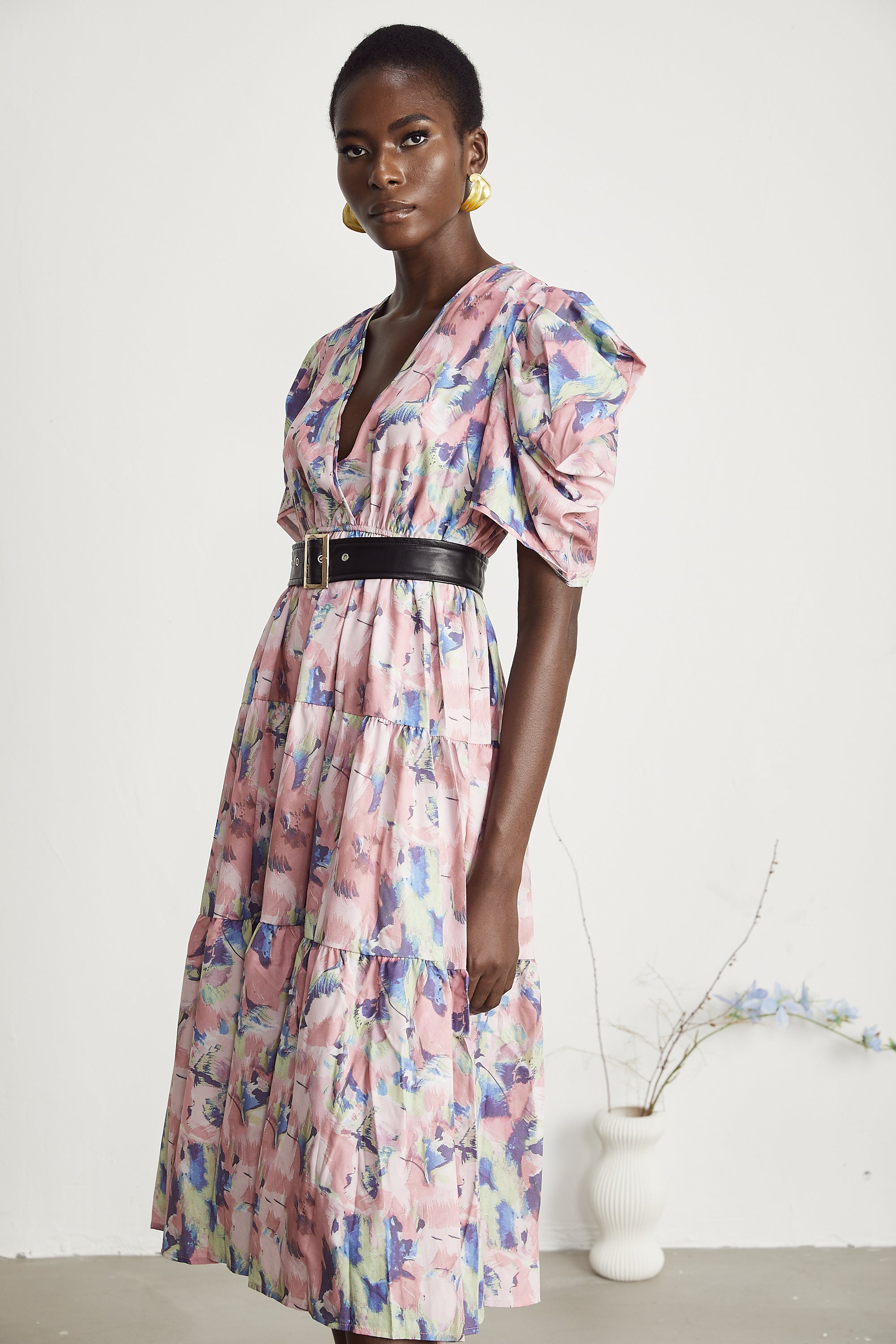 Naia floral-print belted midi dress