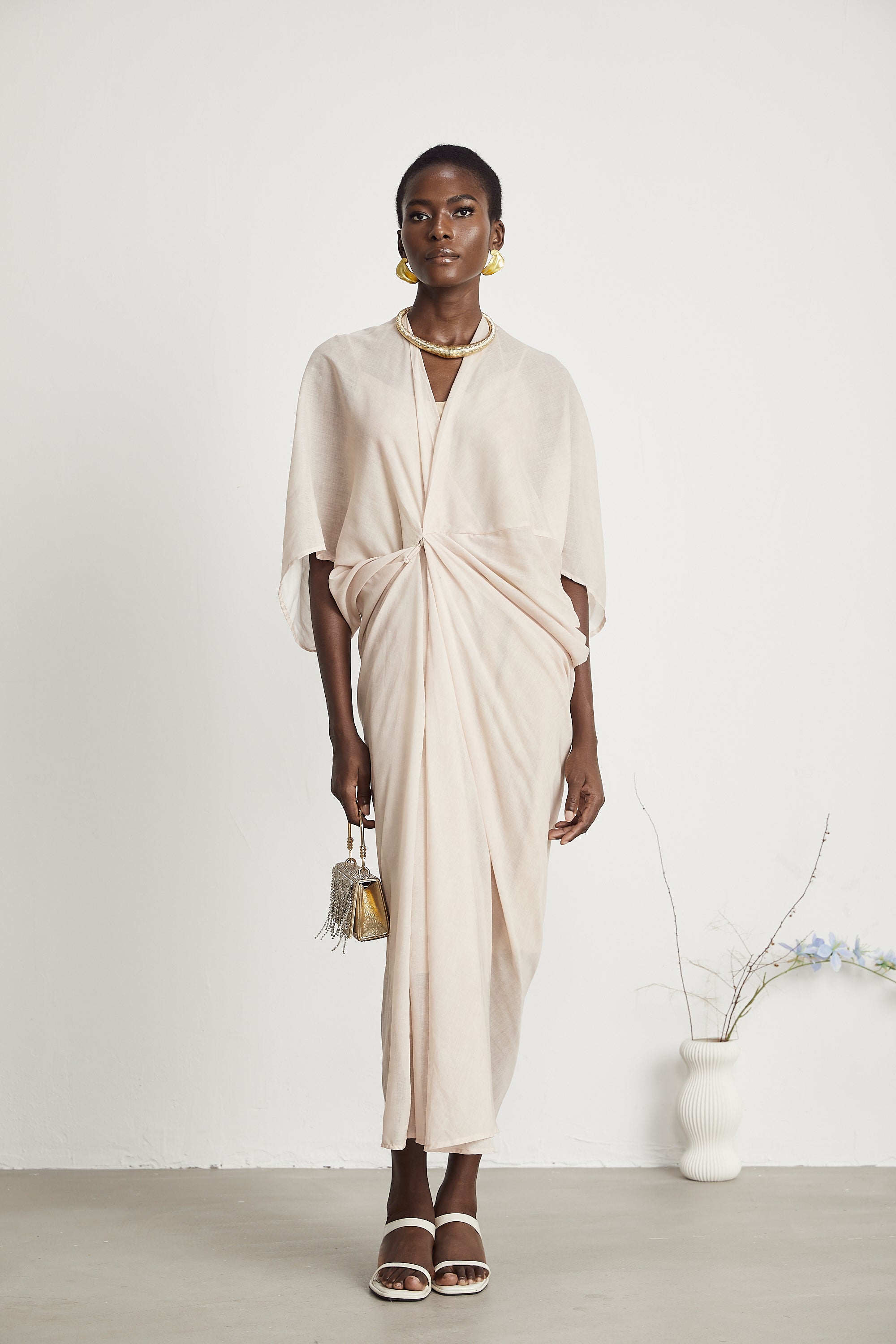 Solène semi-sheer V-neck midi dress