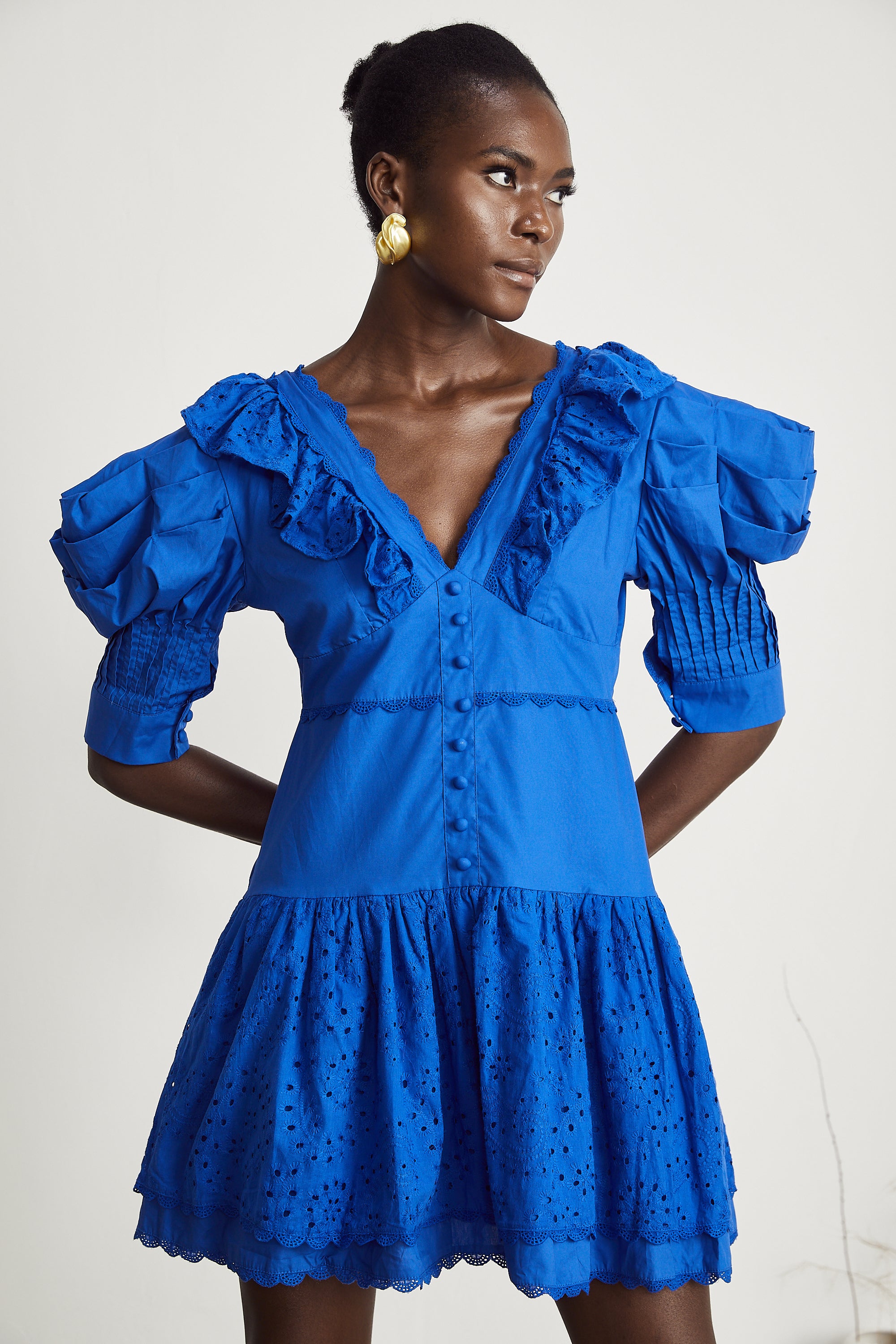 Florentina puff-sleeve ruffled mini dress