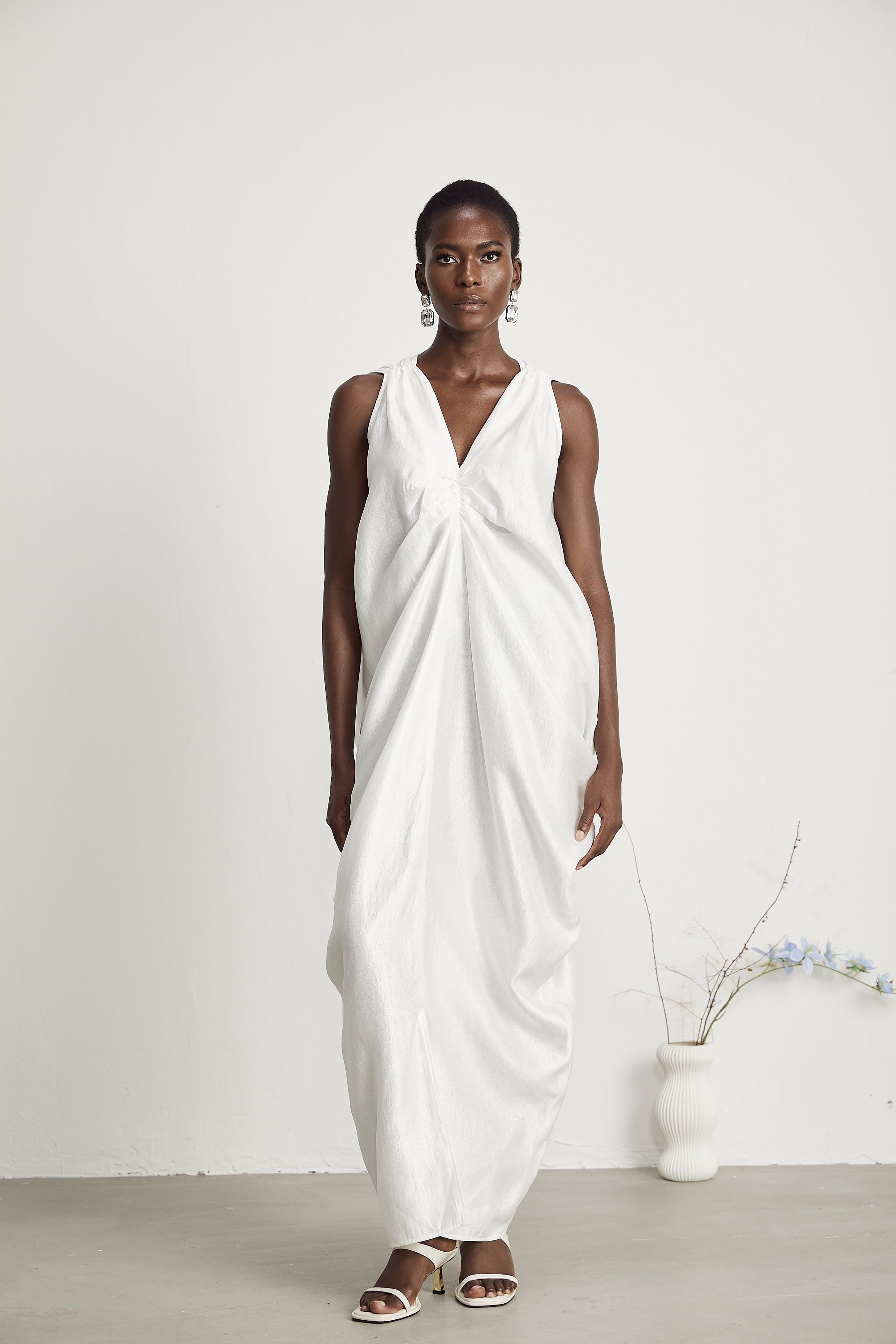 Flora pleated pearlescent maxi dress