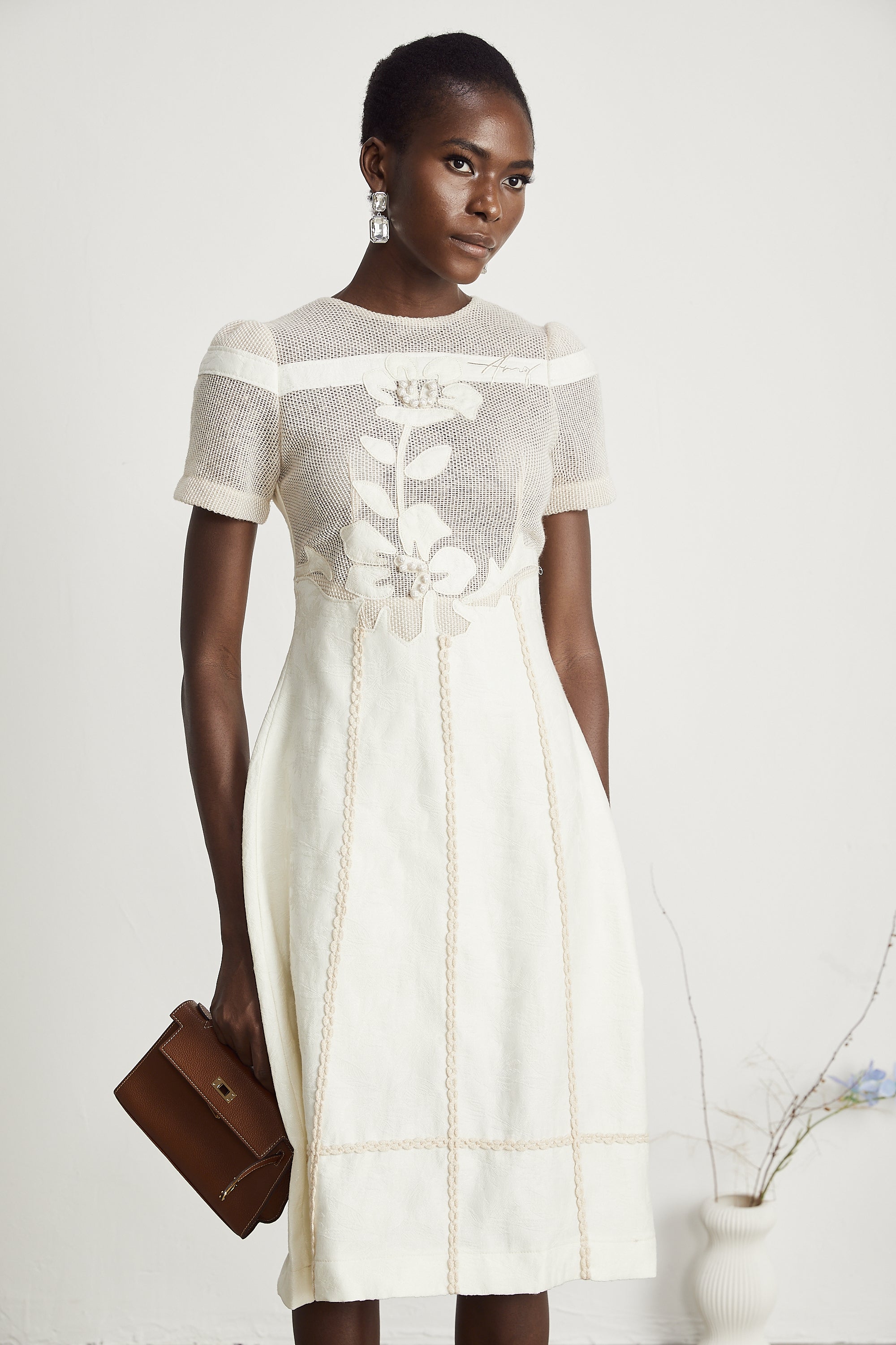 Diane floral embroidered openwork midi dress