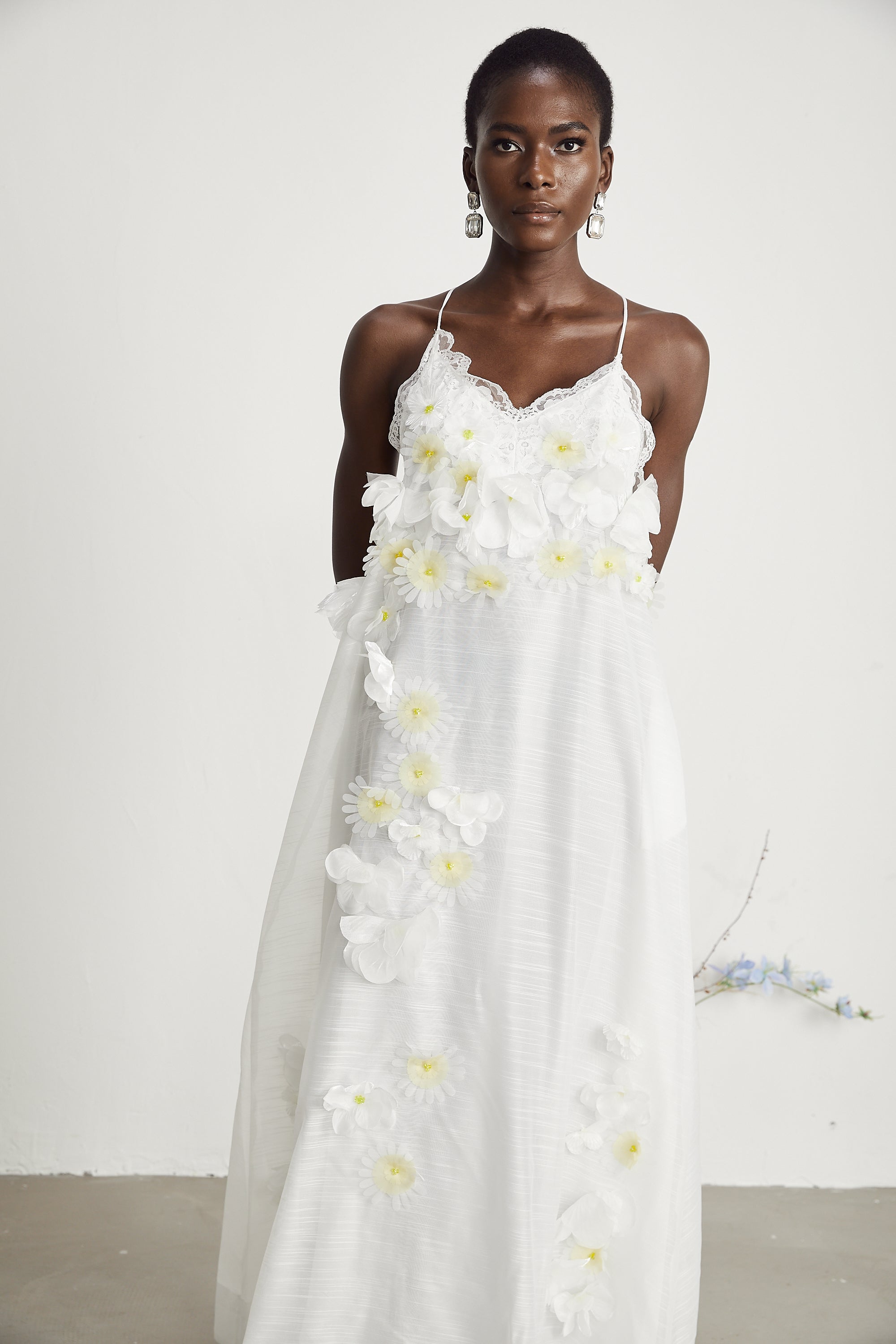 Sabine faux-floral embellished midi dress in White