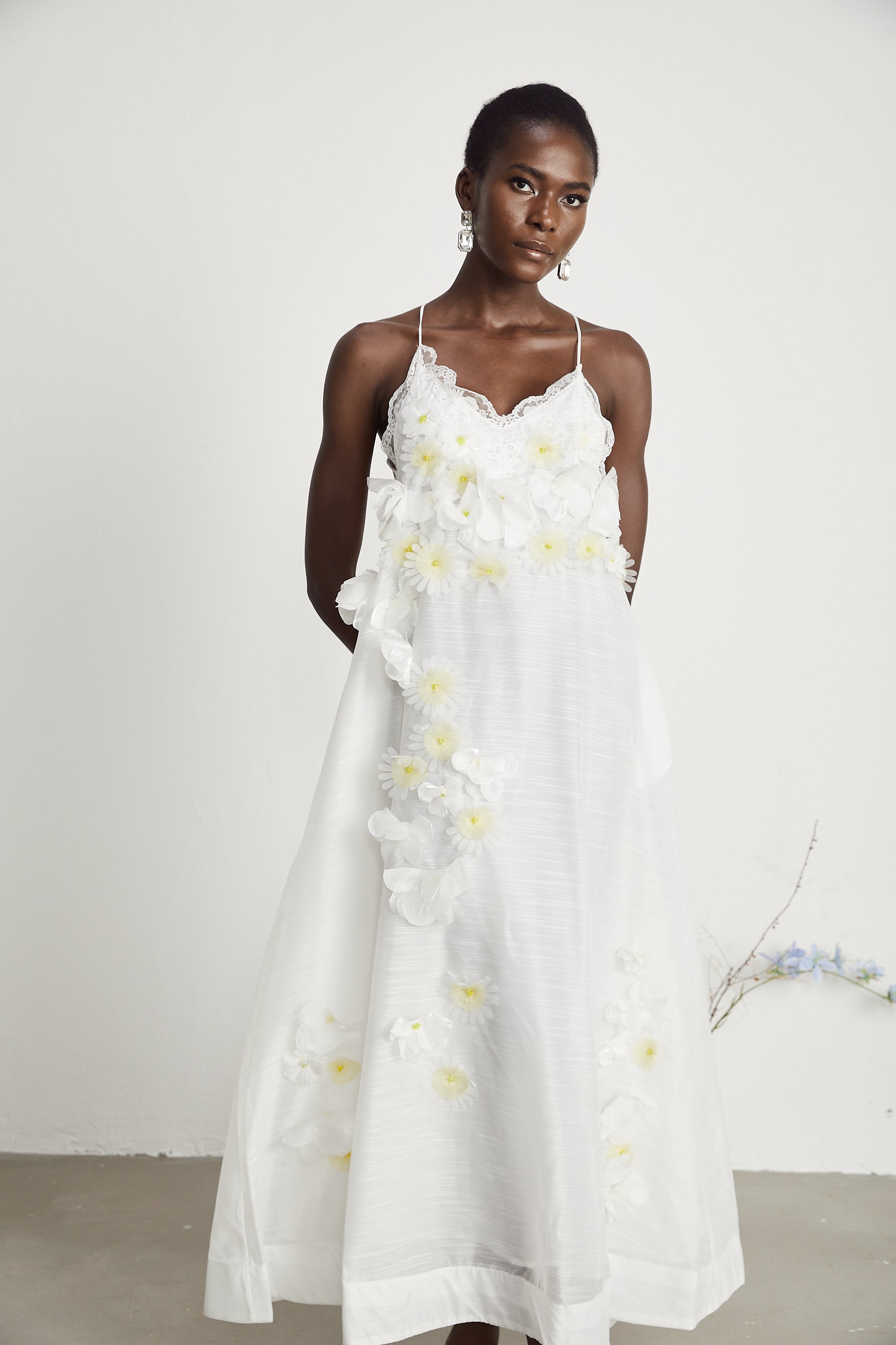 Sabine faux-floral embellished midi dress in White