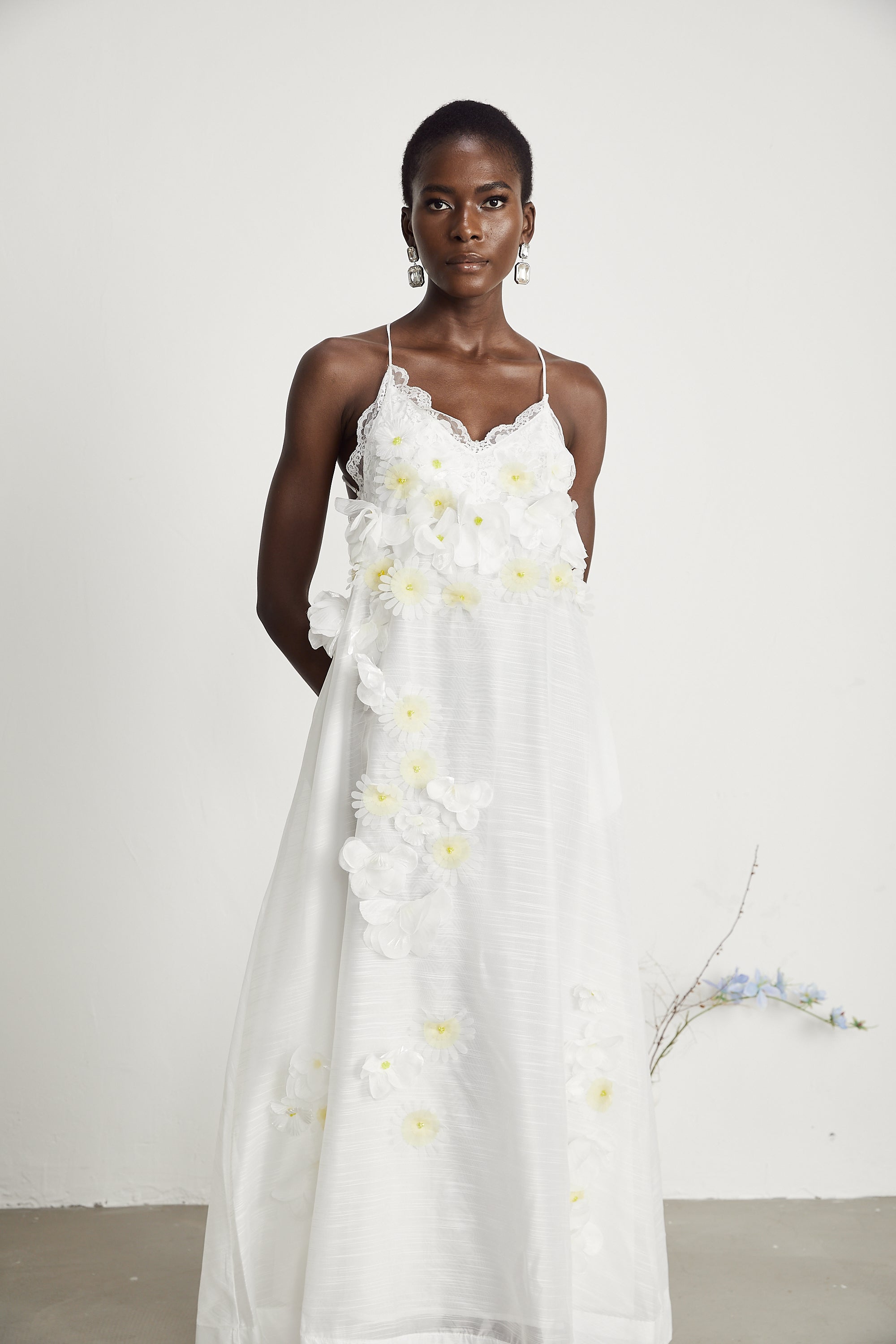 Sabine faux-floral embellished midi dress in White