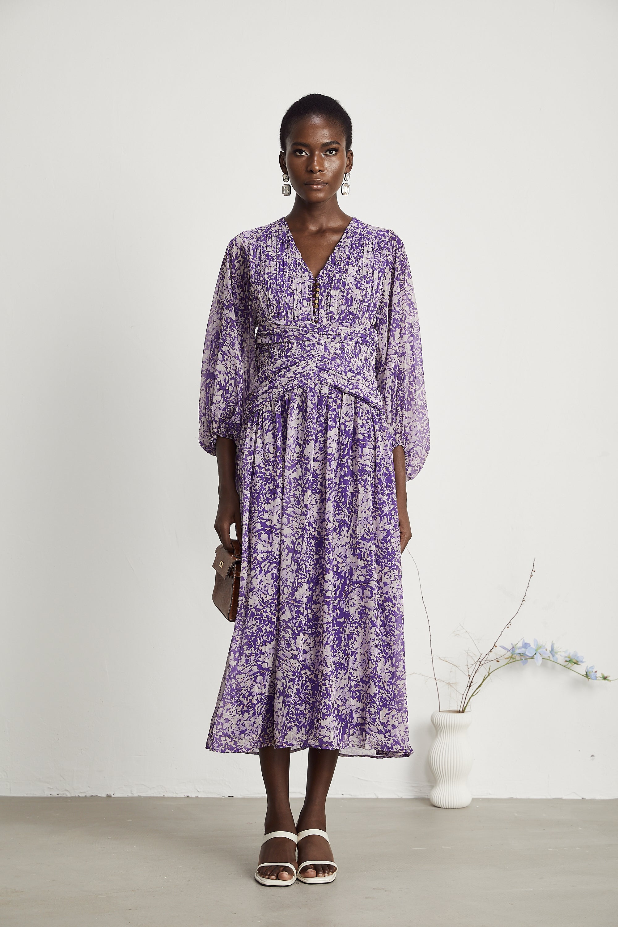 Agathe single-breasted floral-print midi dress