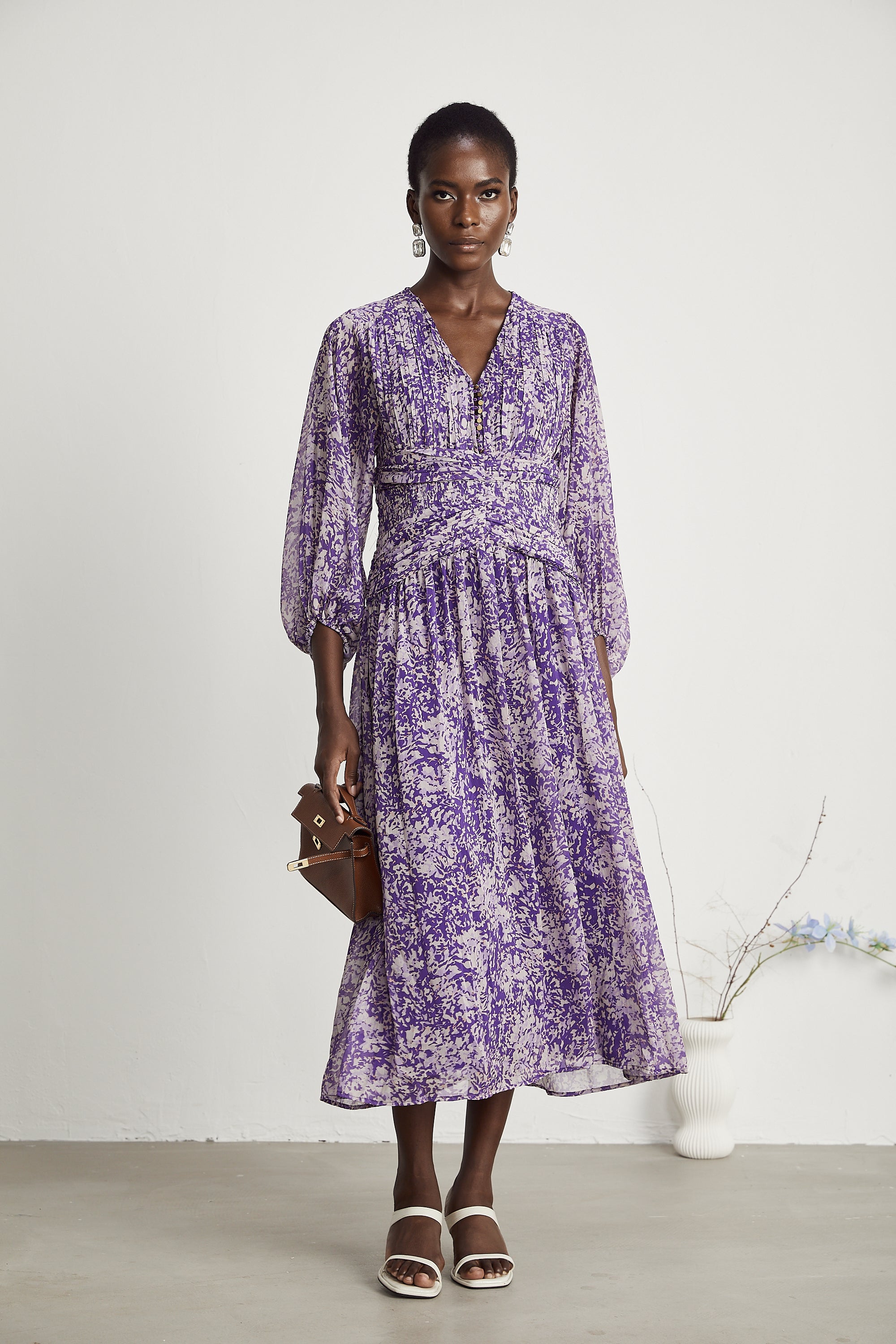 Agathe single-breasted floral-print midi dress