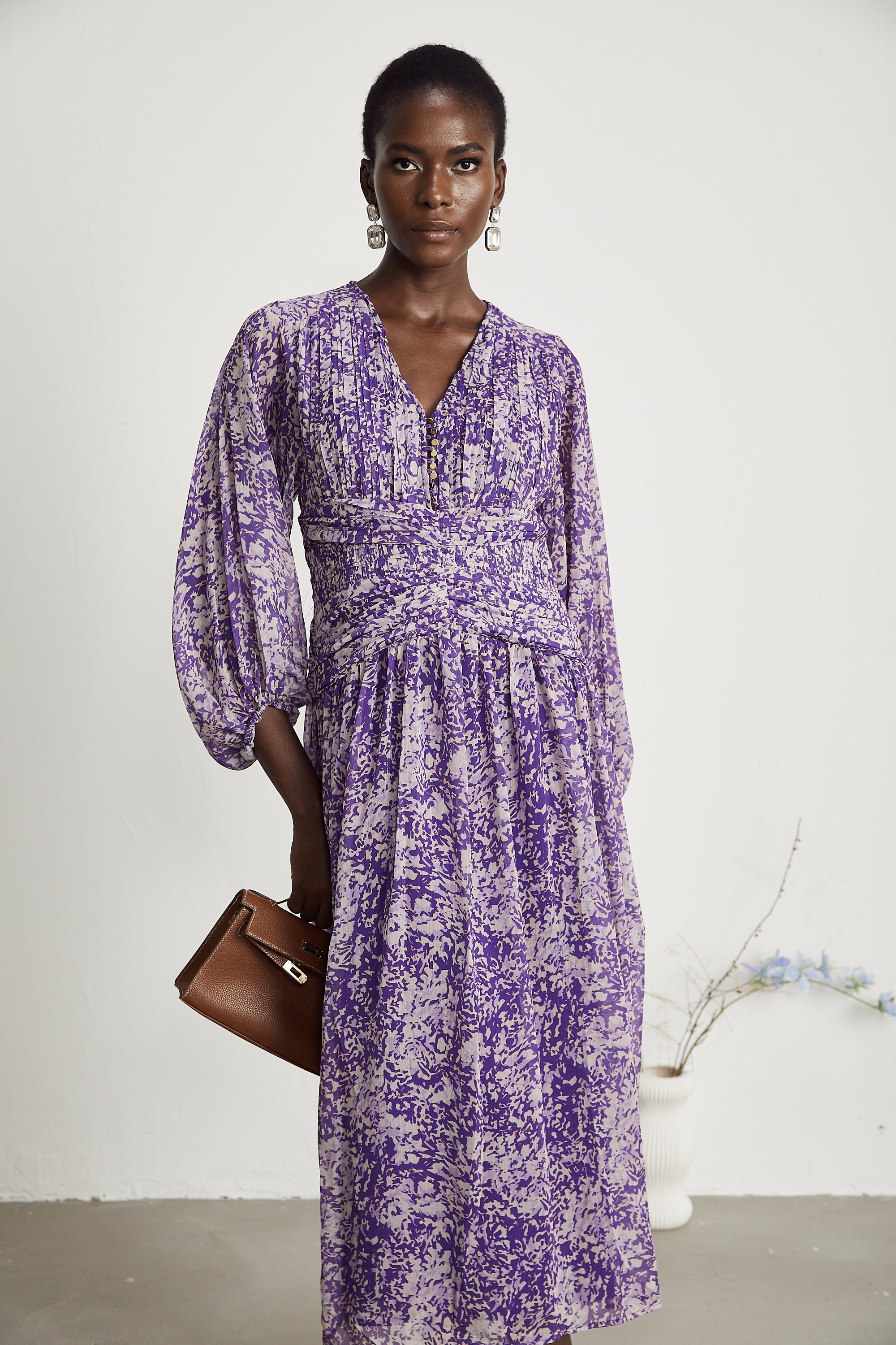 Agathe single-breasted floral-print midi dress