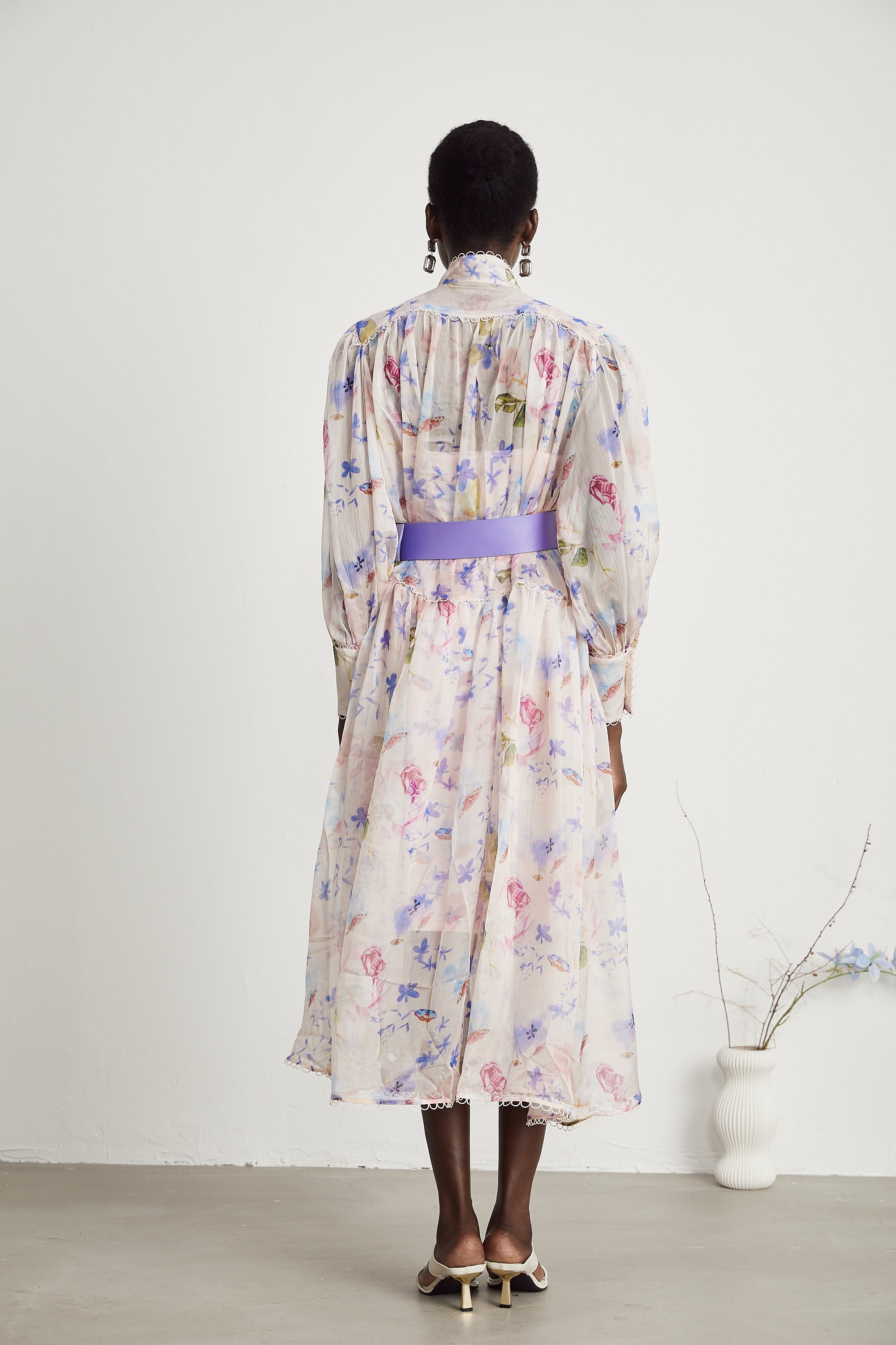 Lili semi-sheer floral printed midi dress