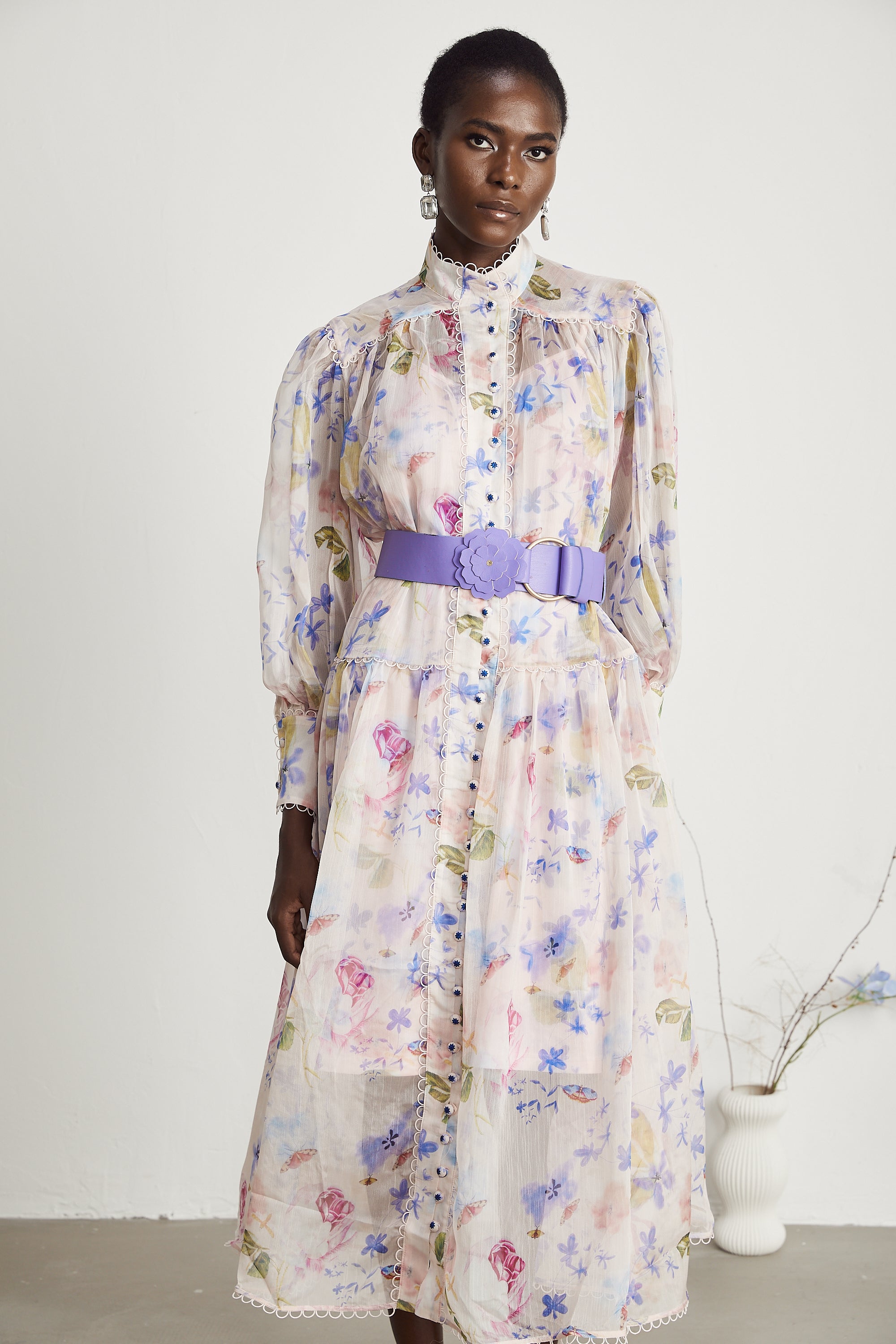 Lili semi-sheer floral printed midi dress